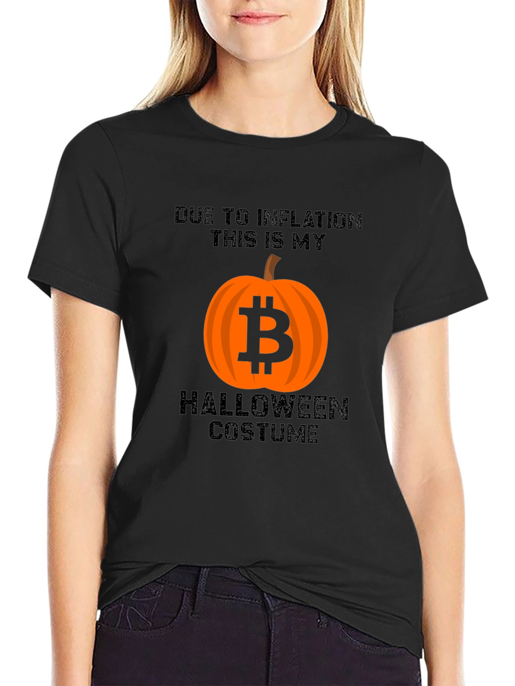 Bitcoin Pumpkin Inflation Halloween Costume Black T-Shirt