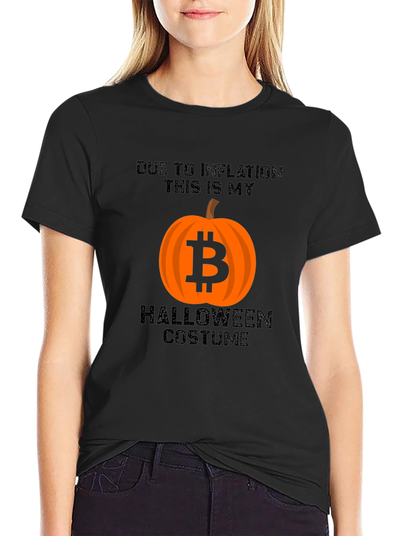 Bitcoin Pumpkin Inflation Halloween Costume Black T-Shirt
