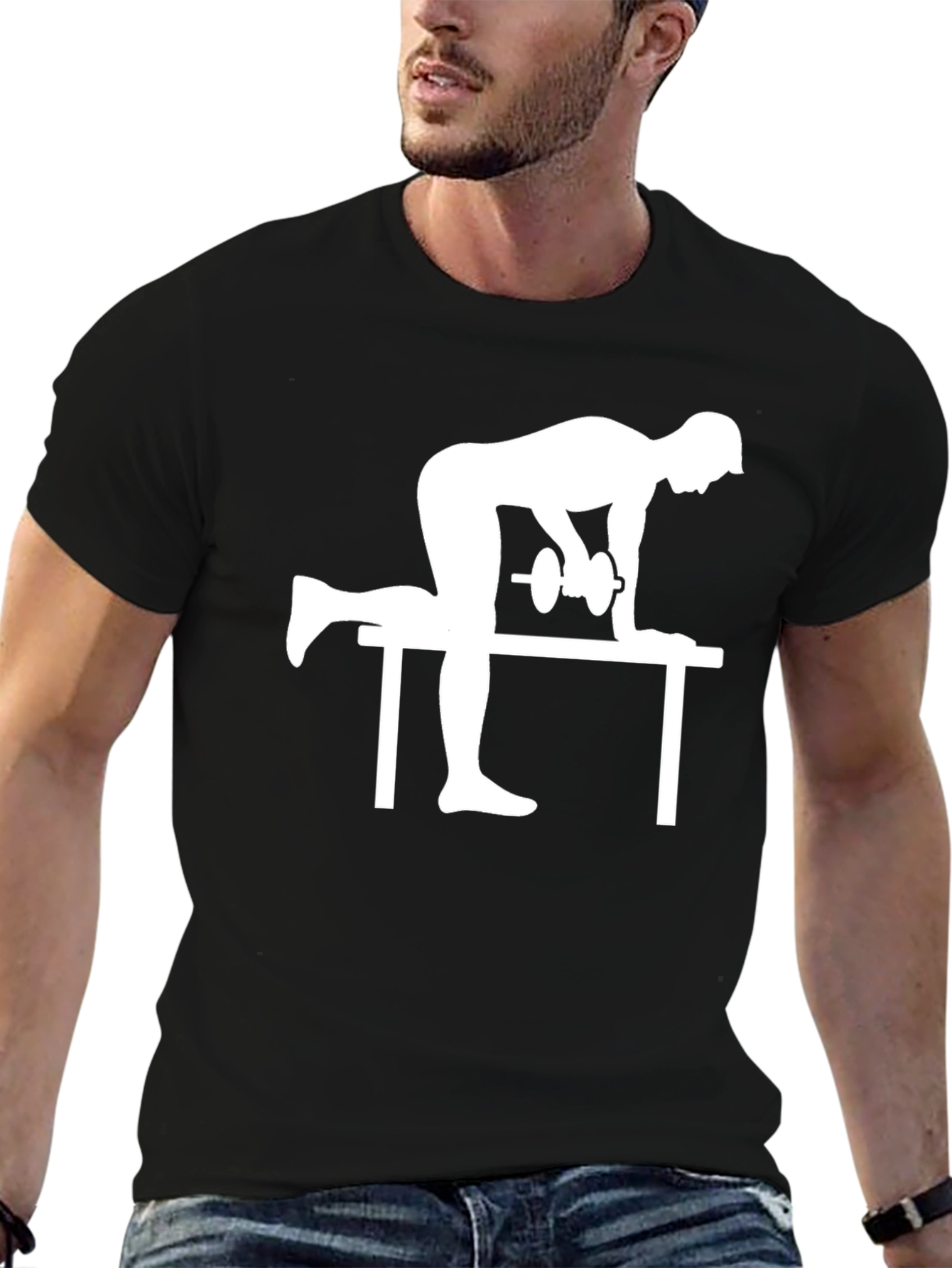 Workout Silhouette Graphic Tee - Black Cotton T-Shirt