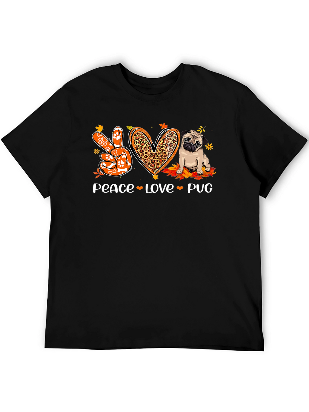 Peace Love Pug Black Graphic Tee