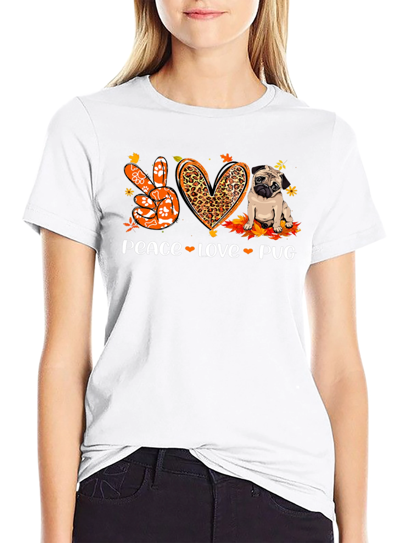 Peace Love Pug Black Graphic Tee