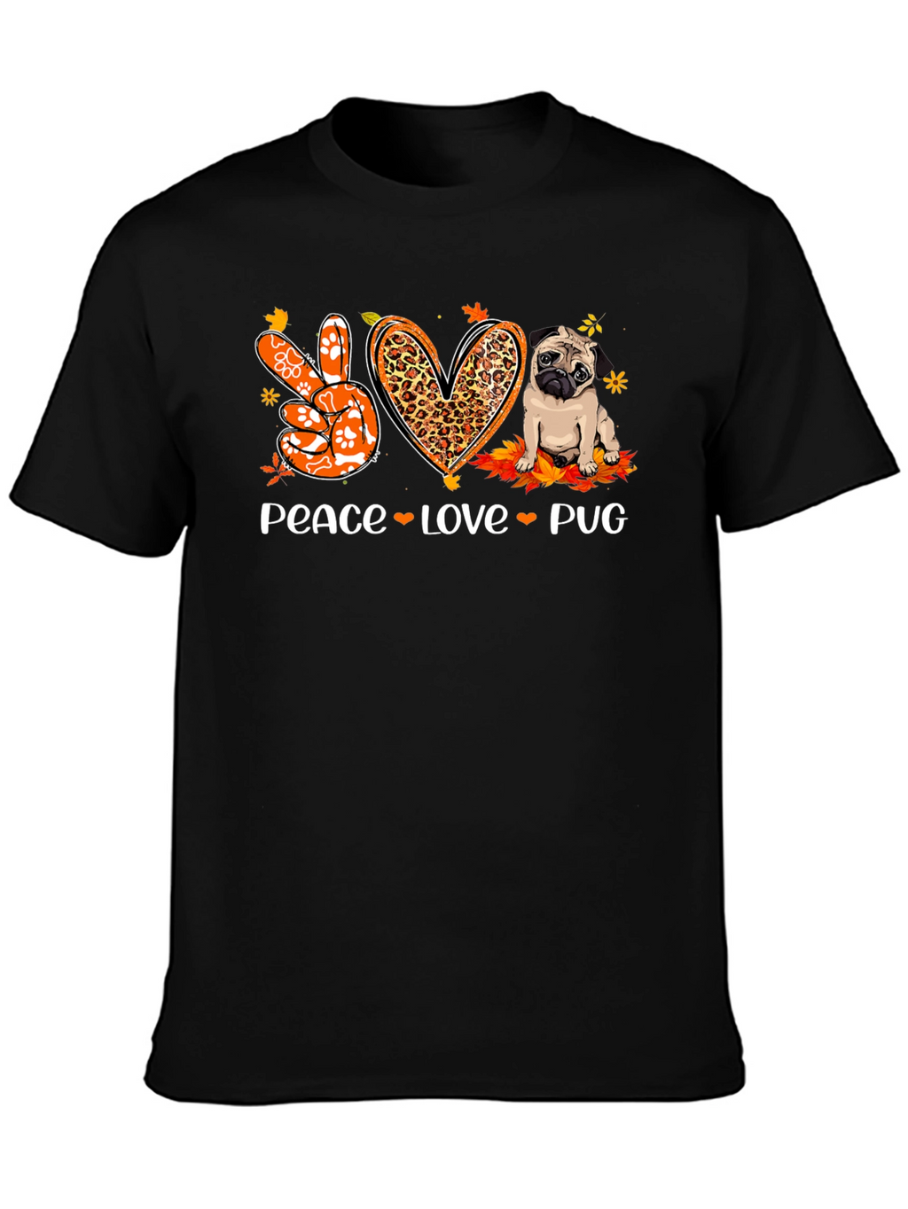 Peace Love Pug Black Graphic Tee