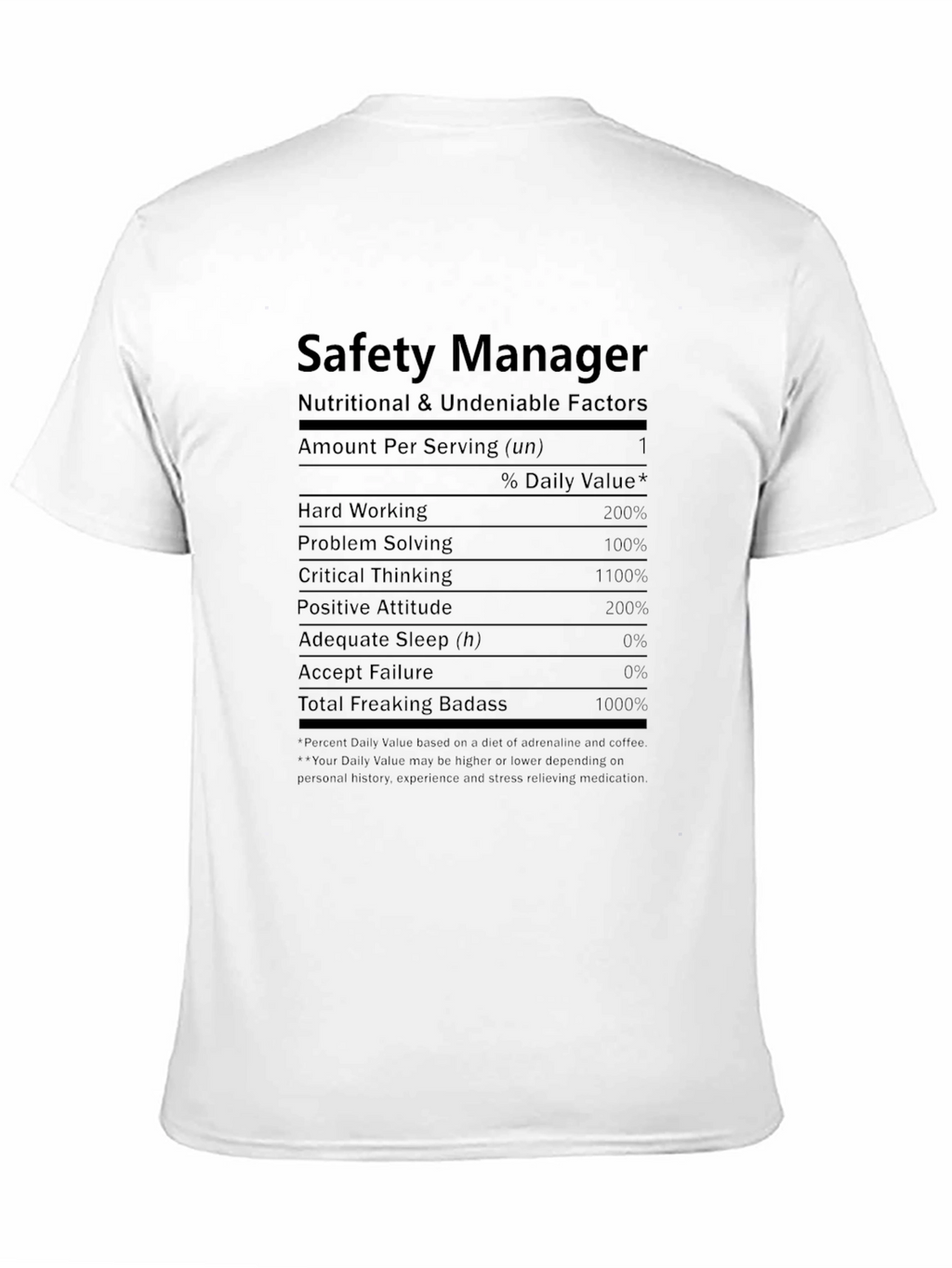Safety Manager Nutrition Facts Graphic T-Shirt