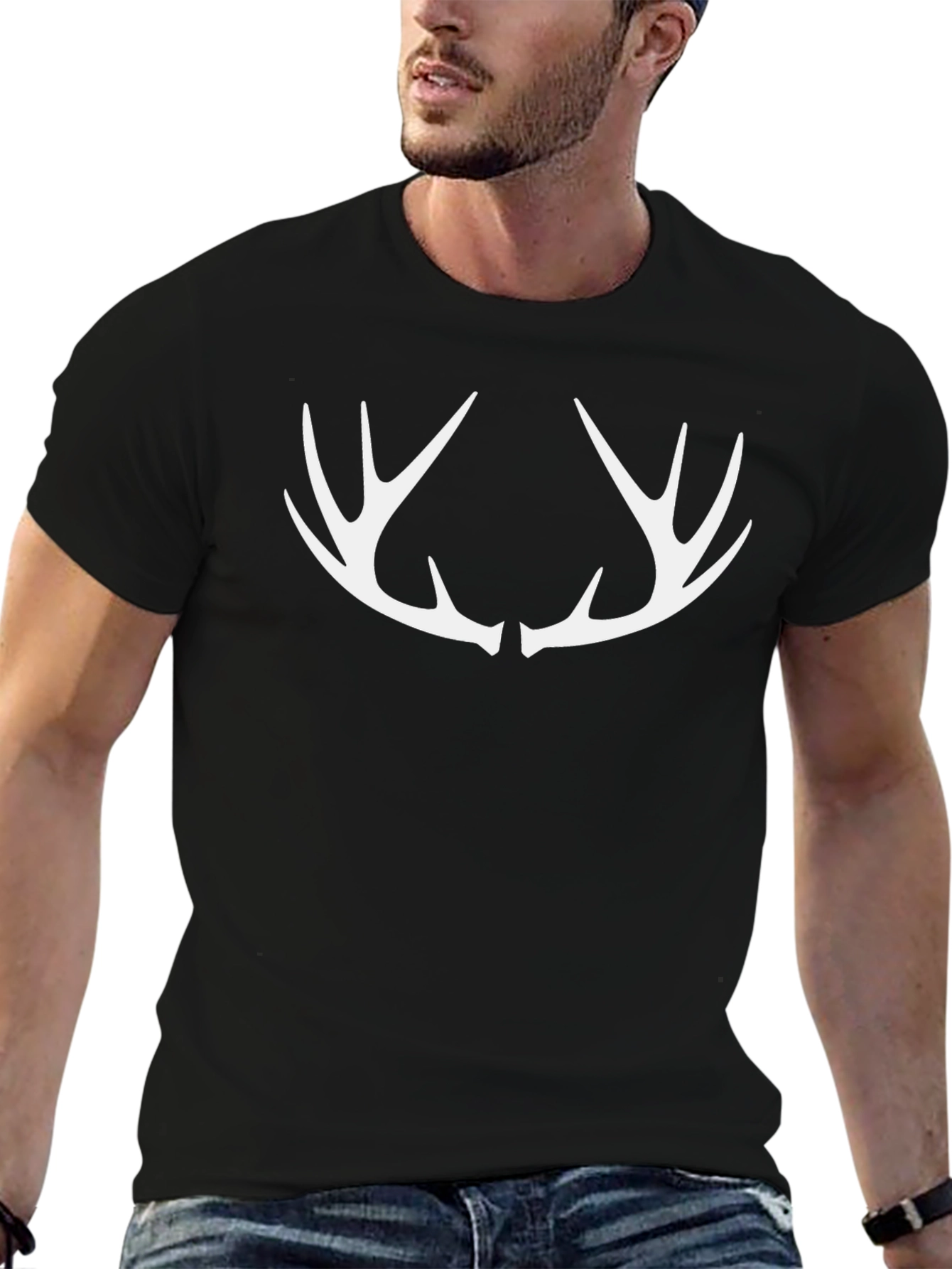 Antler Graphic Tee - Black Crew Neck Casual Shirt
