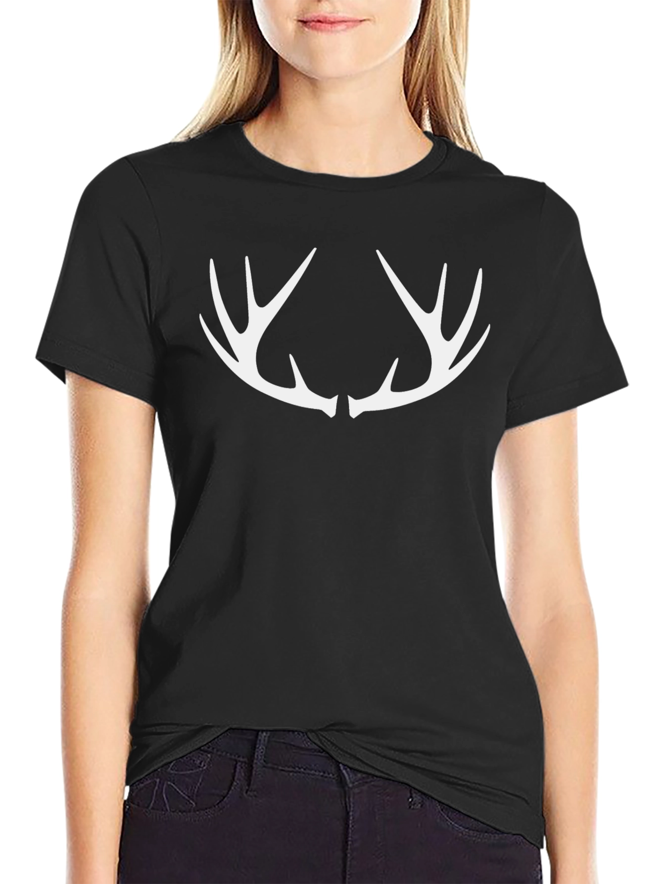 Antler Graphic Tee - Black Crew Neck Casual Shirt