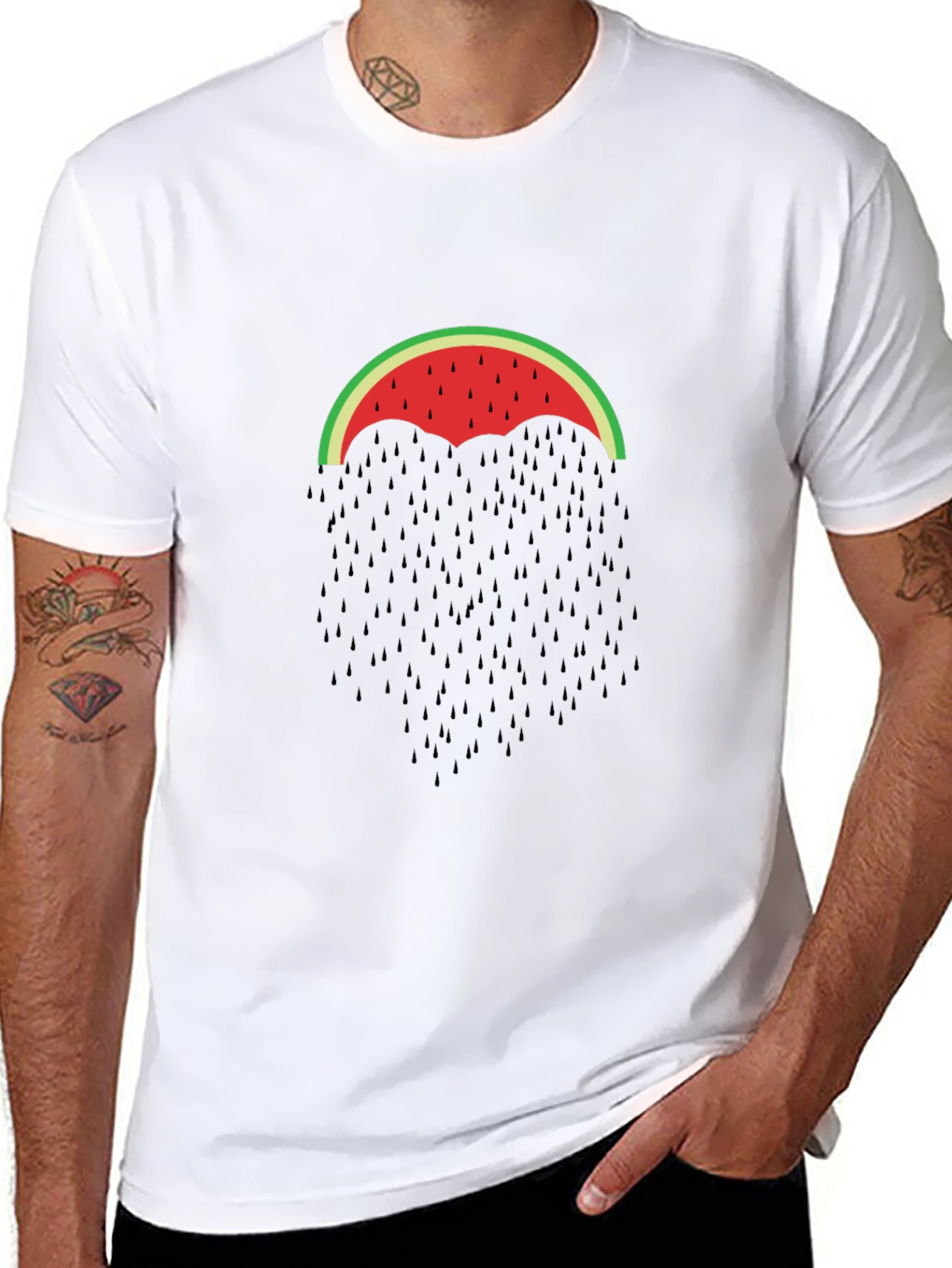 Watermelon Umbrella Graphic Tee - Black Cotton T-Shirt