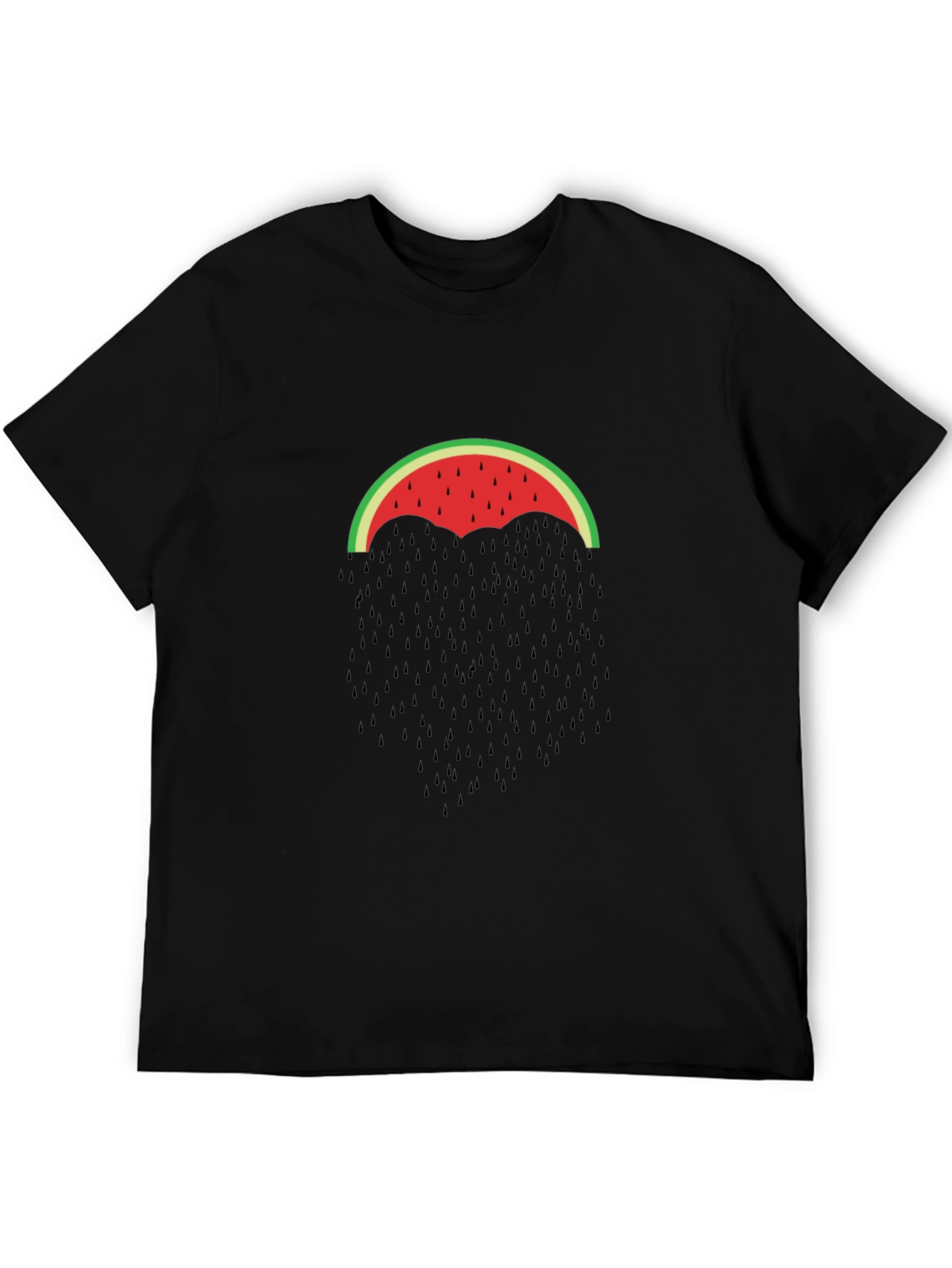 Watermelon Umbrella Graphic Tee - Black Cotton T-Shirt