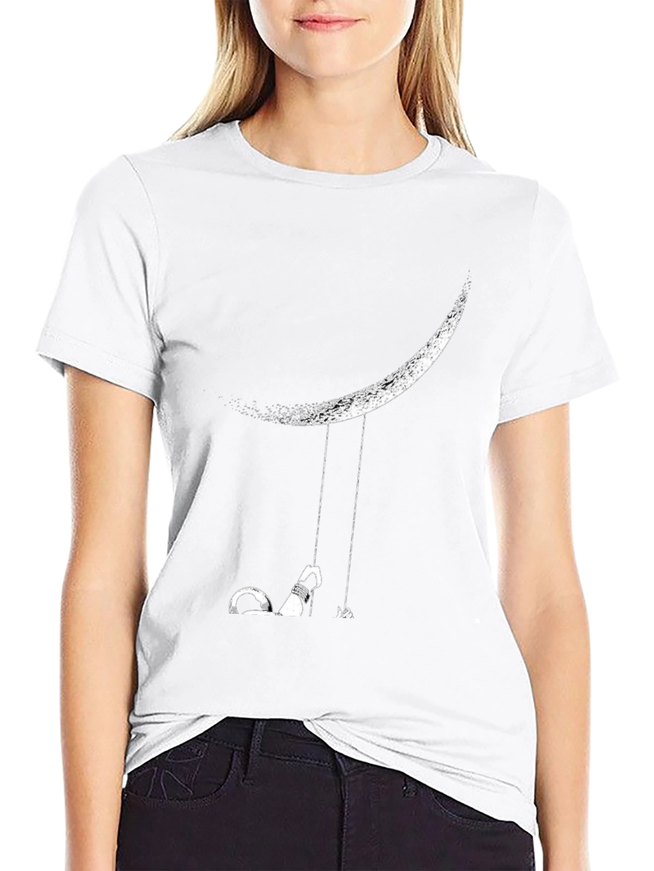 Moon Swing Graphic Tee - Black Casual T-Shirt