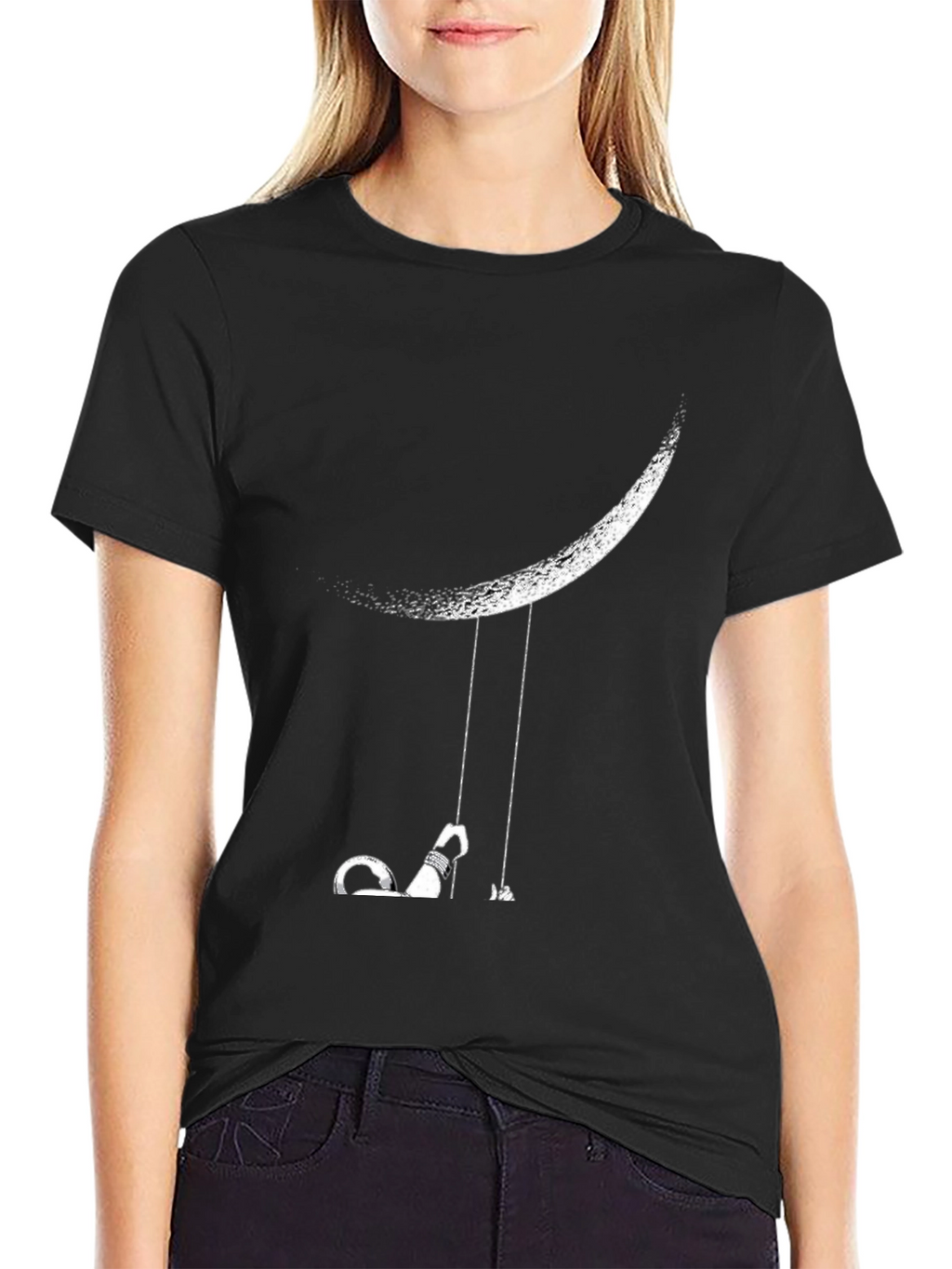 Moon Swing Graphic Tee - Black Casual T-Shirt