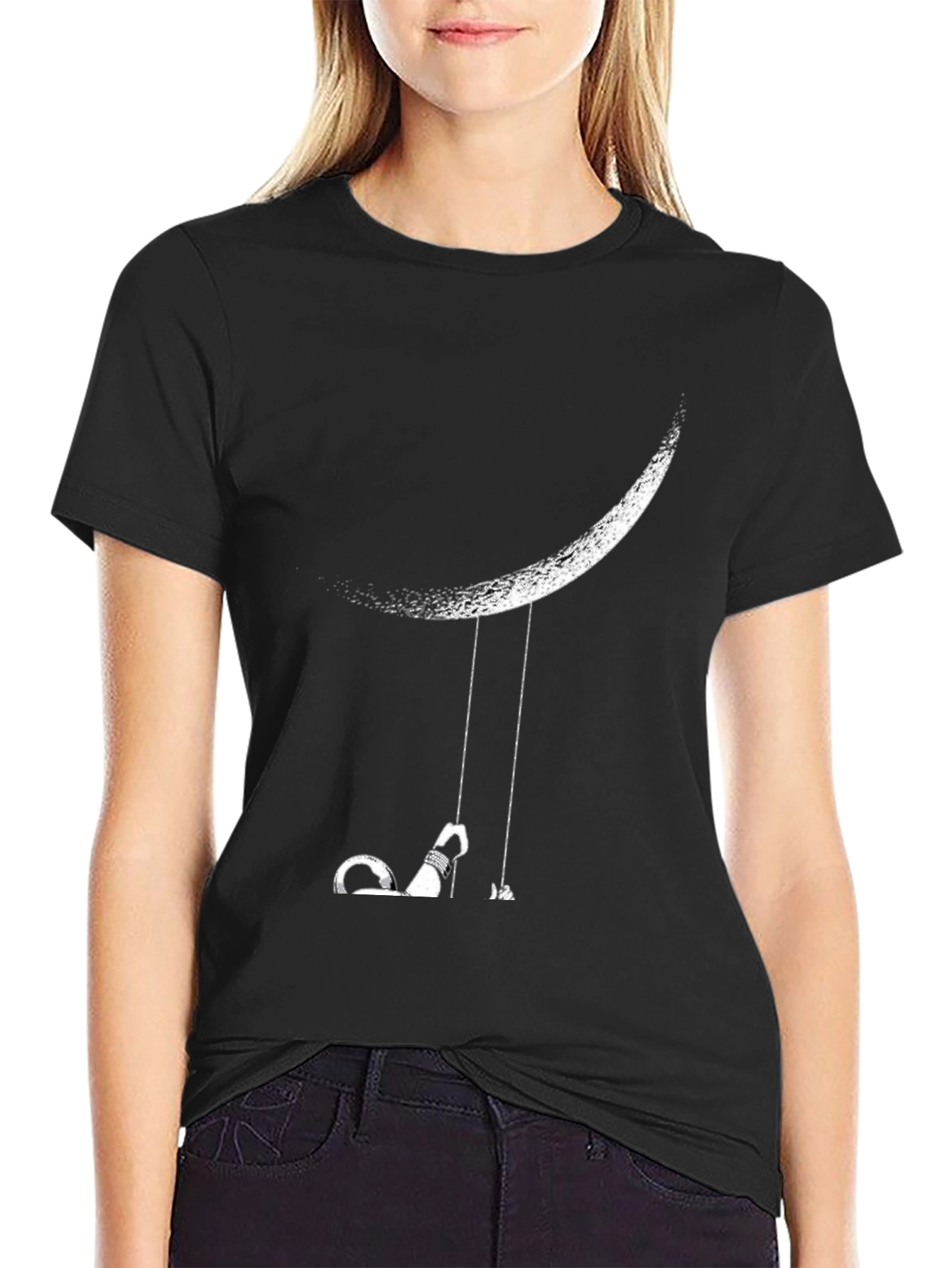 Moon Swing Graphic Tee - Black Casual T-Shirt