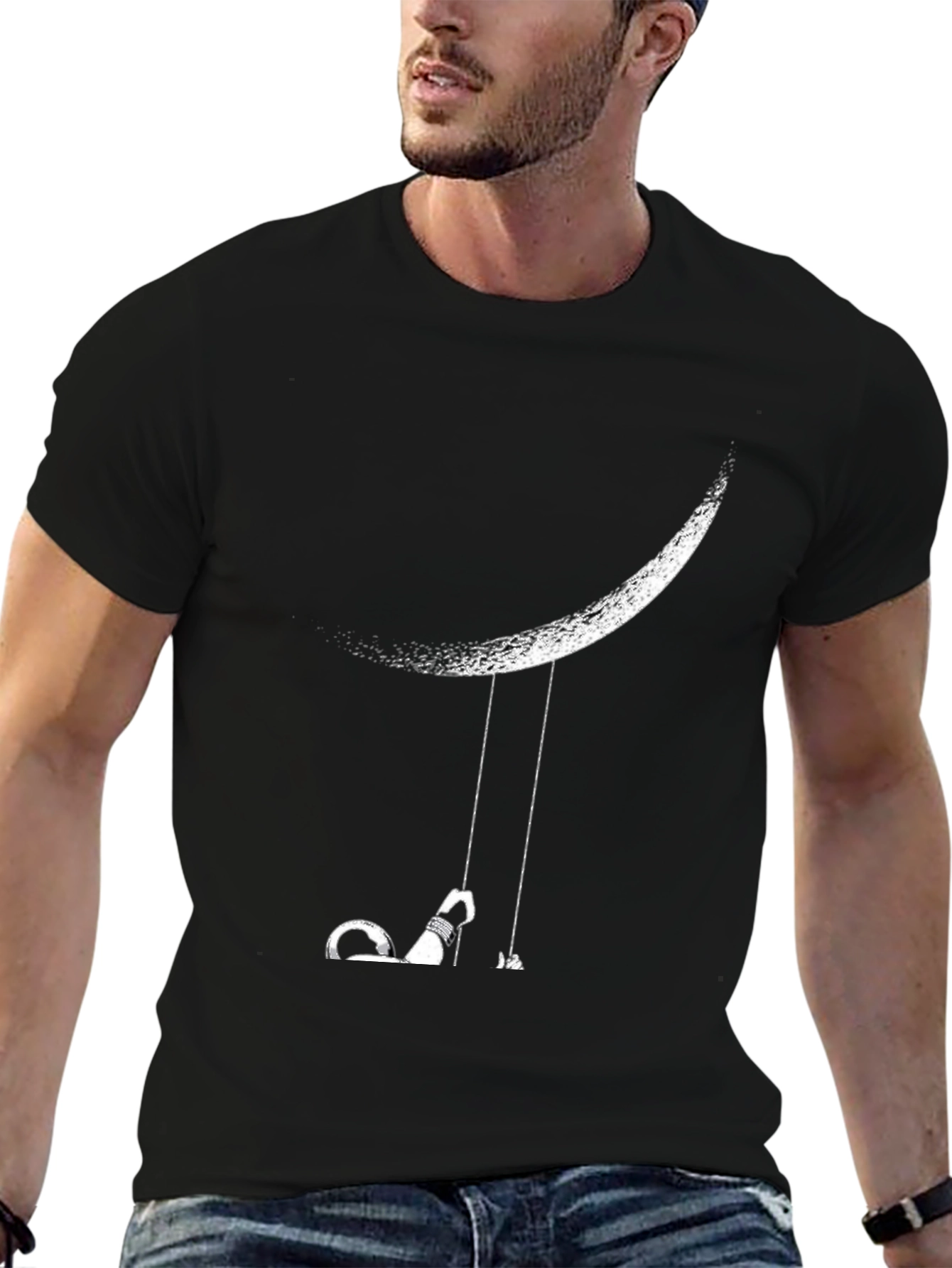 Moon Swing Graphic Tee - Black Casual T-Shirt