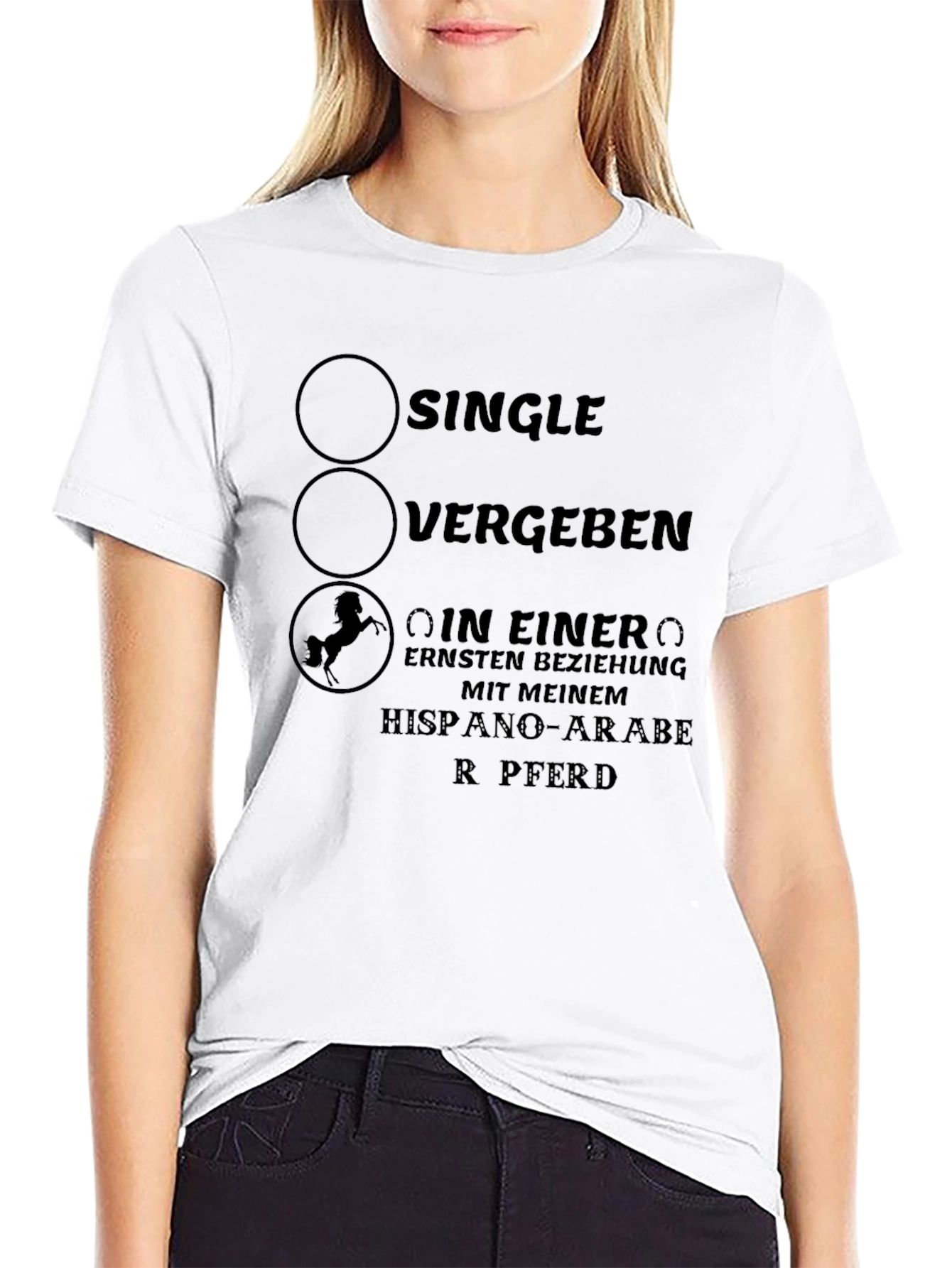 Single? T-Shirt with Horse Design - German Text