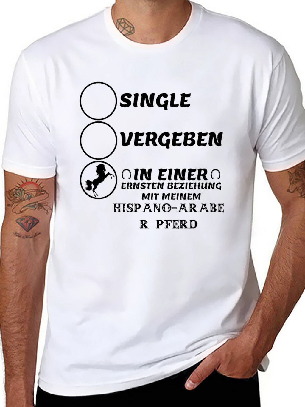 Single? T-Shirt with Horse Design - German Text