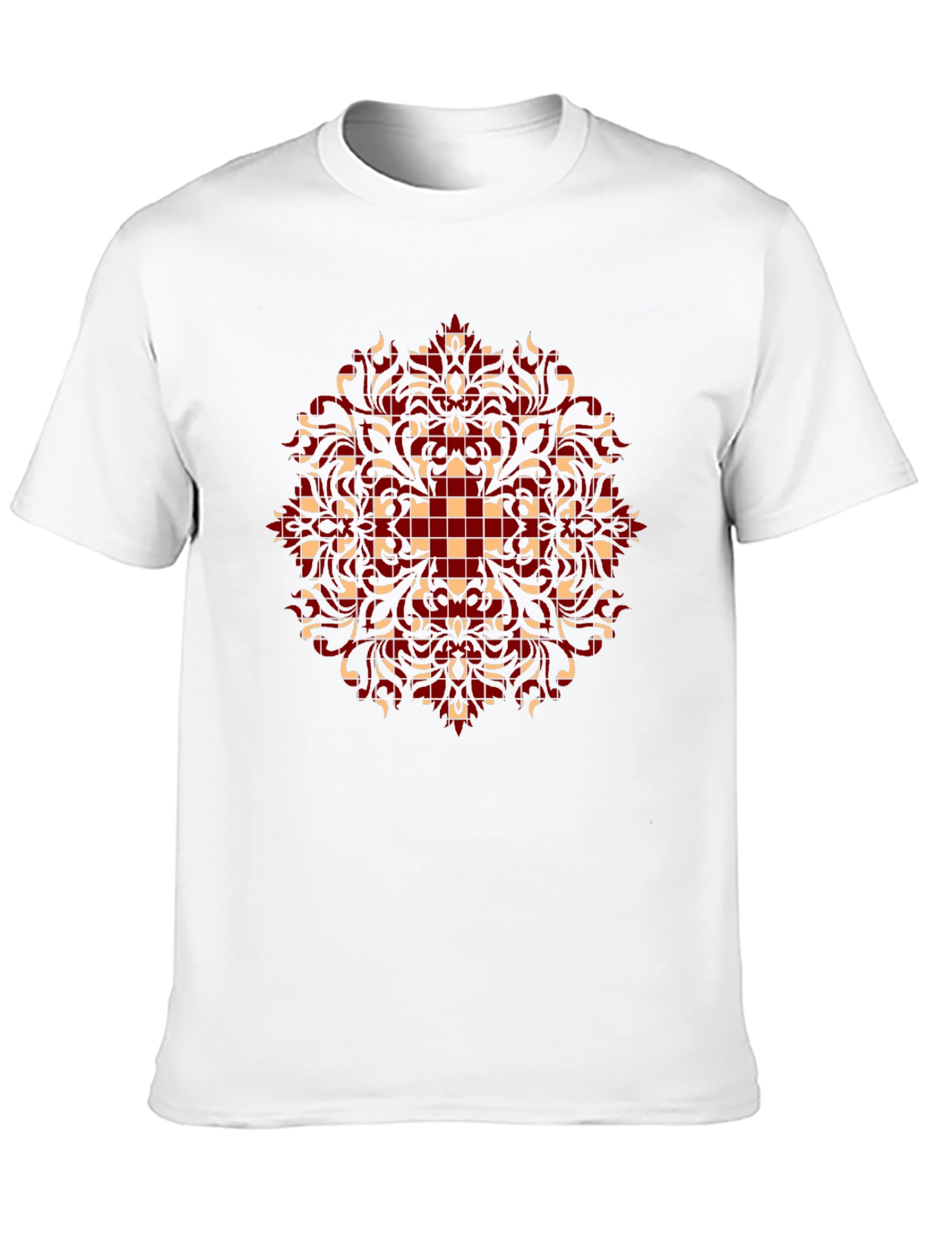 Stylish Black T-Shirt with Red and Beige Pattern