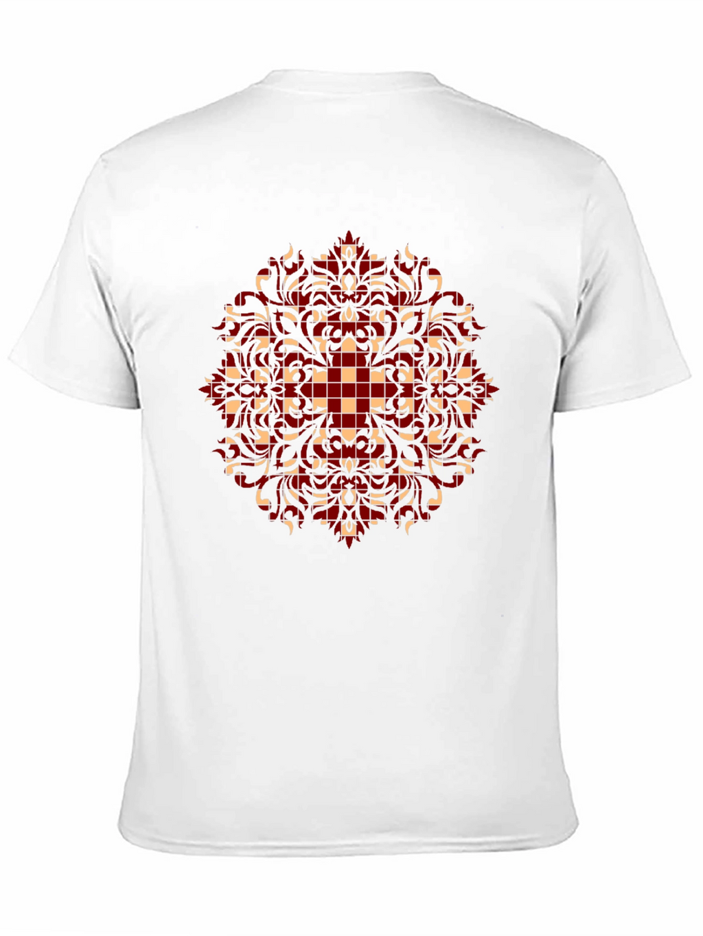 Stylish Black T-Shirt with Red and Beige Pattern