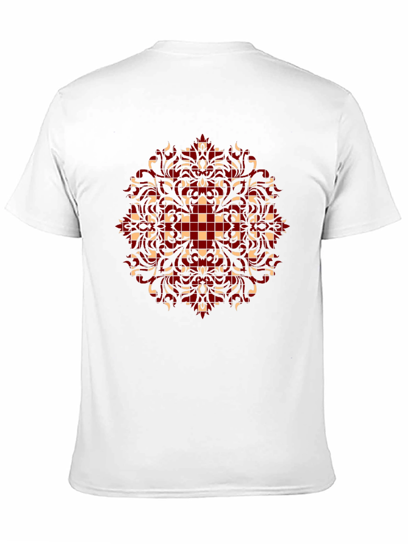 Stylish Black T-Shirt with Red and Beige Pattern