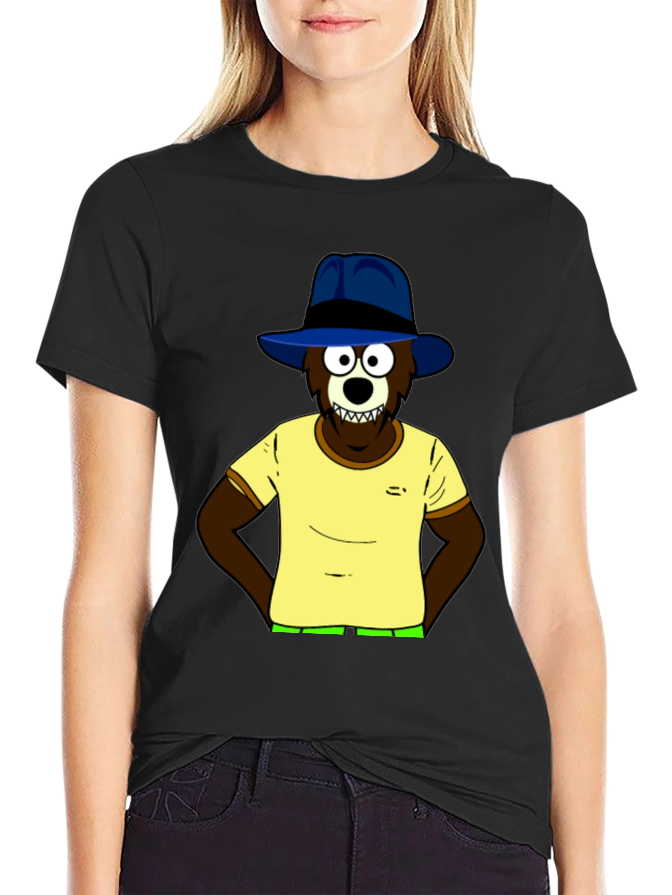 Cartoon Bear Graphic Tee - Cool & Comfy Black T-Shirt