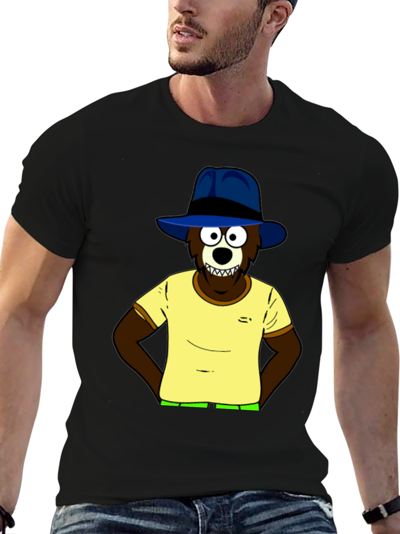 Cartoon Bear Graphic Tee - Cool & Comfy Black T-Shirt