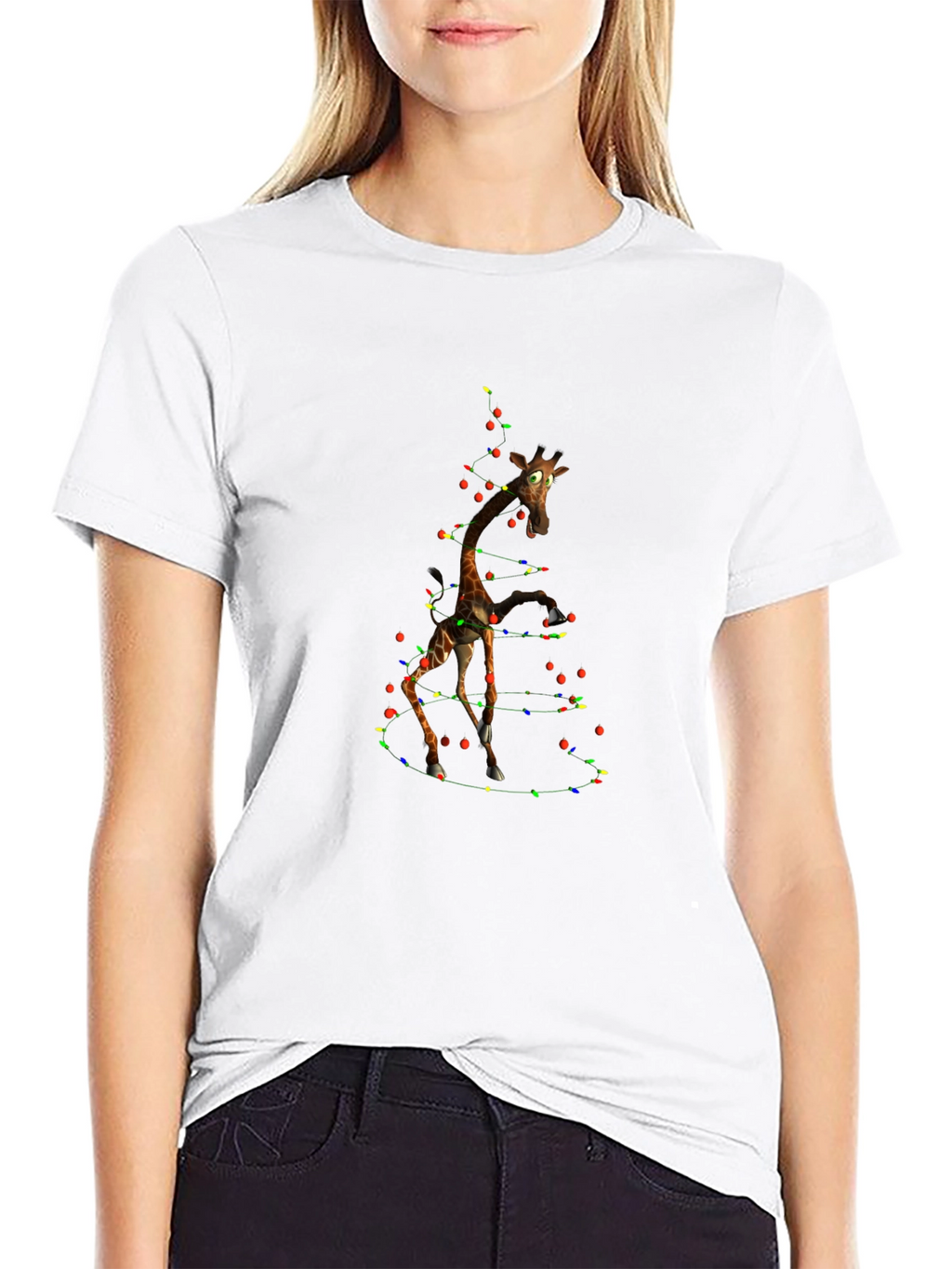 Giraffe Christmas Light T-Shirt