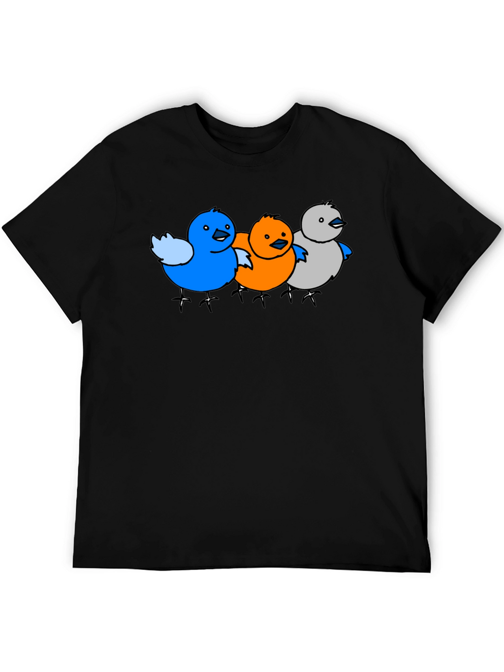 Cartoon Birds Graphic Black T-Shirt