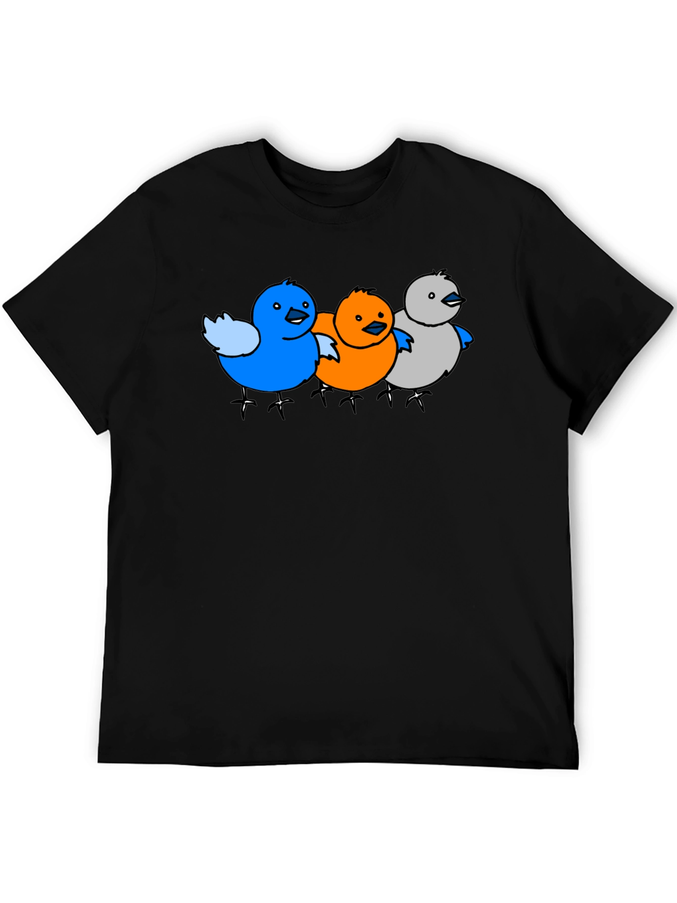 Cartoon Birds Graphic Black T-Shirt