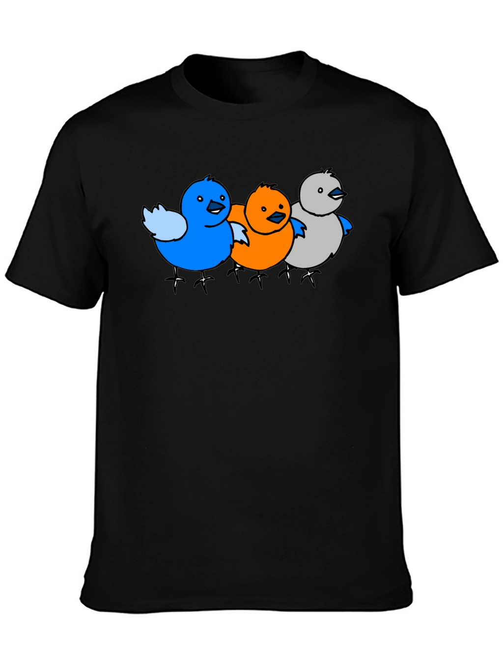 Cartoon Birds Graphic Black T-Shirt