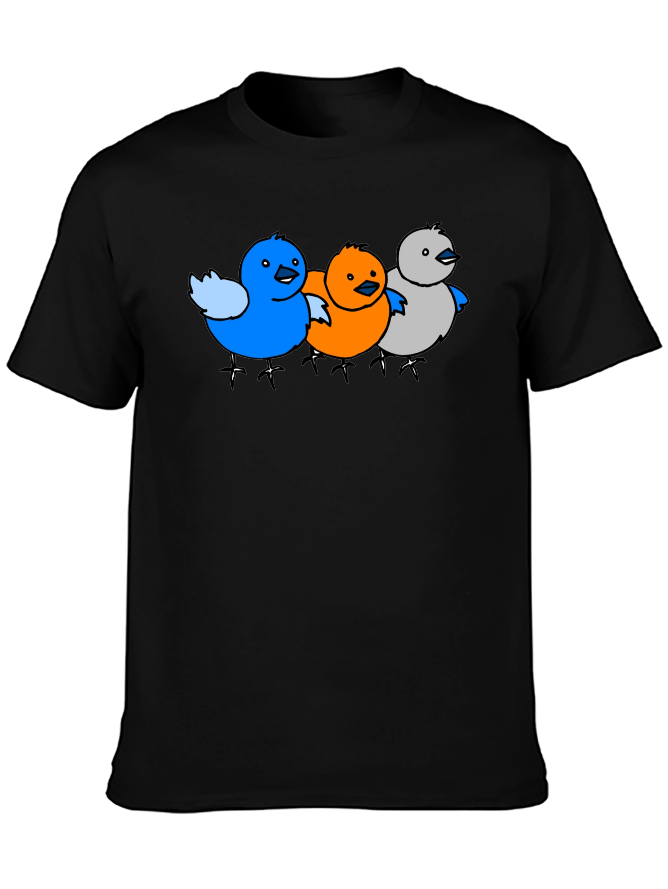 Cartoon Birds Graphic Black T-Shirt