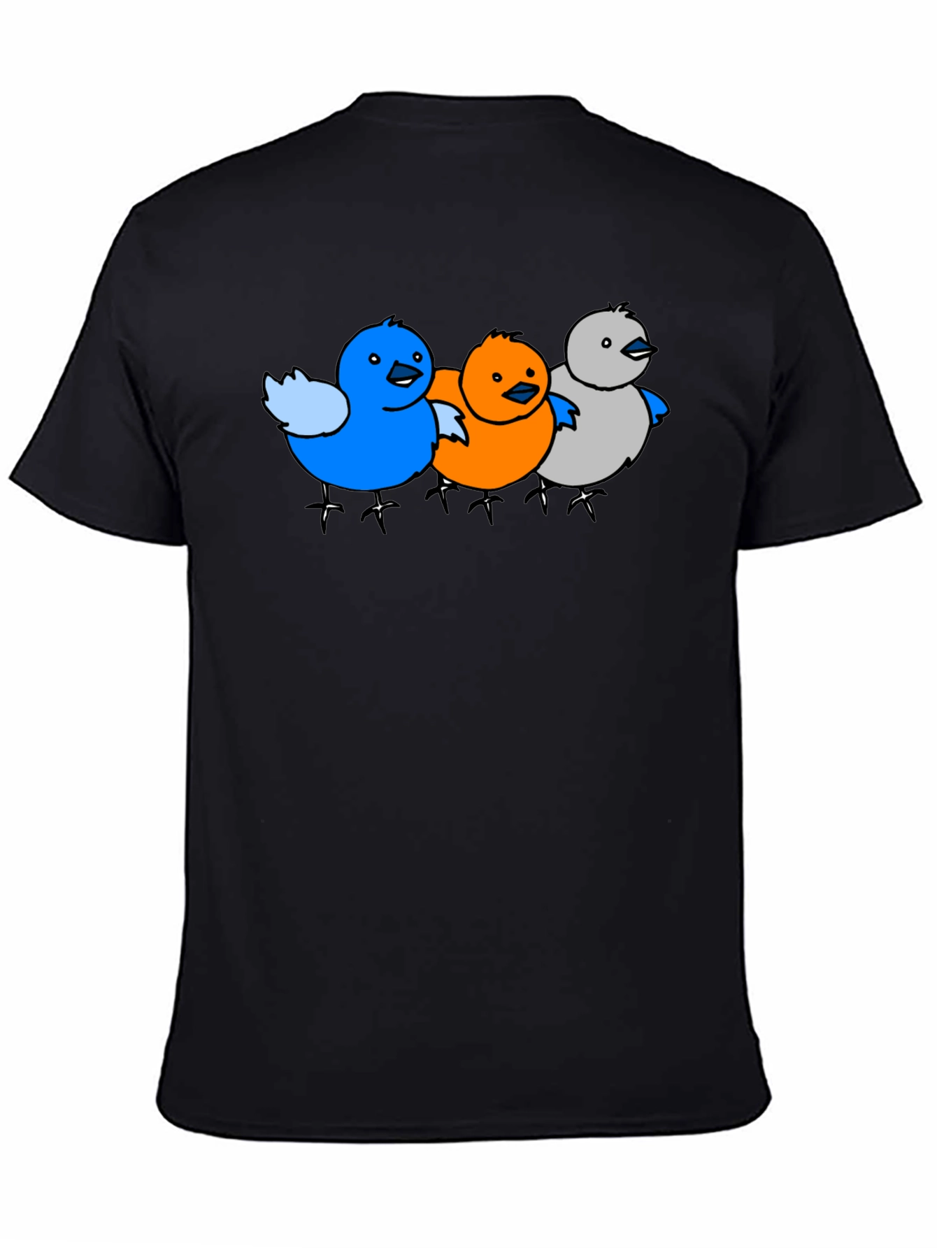 Cartoon Birds Graphic Black T-Shirt