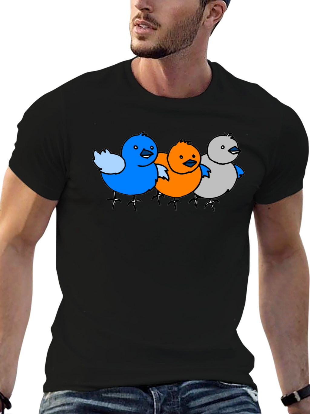 Cartoon Birds Graphic Black T-Shirt