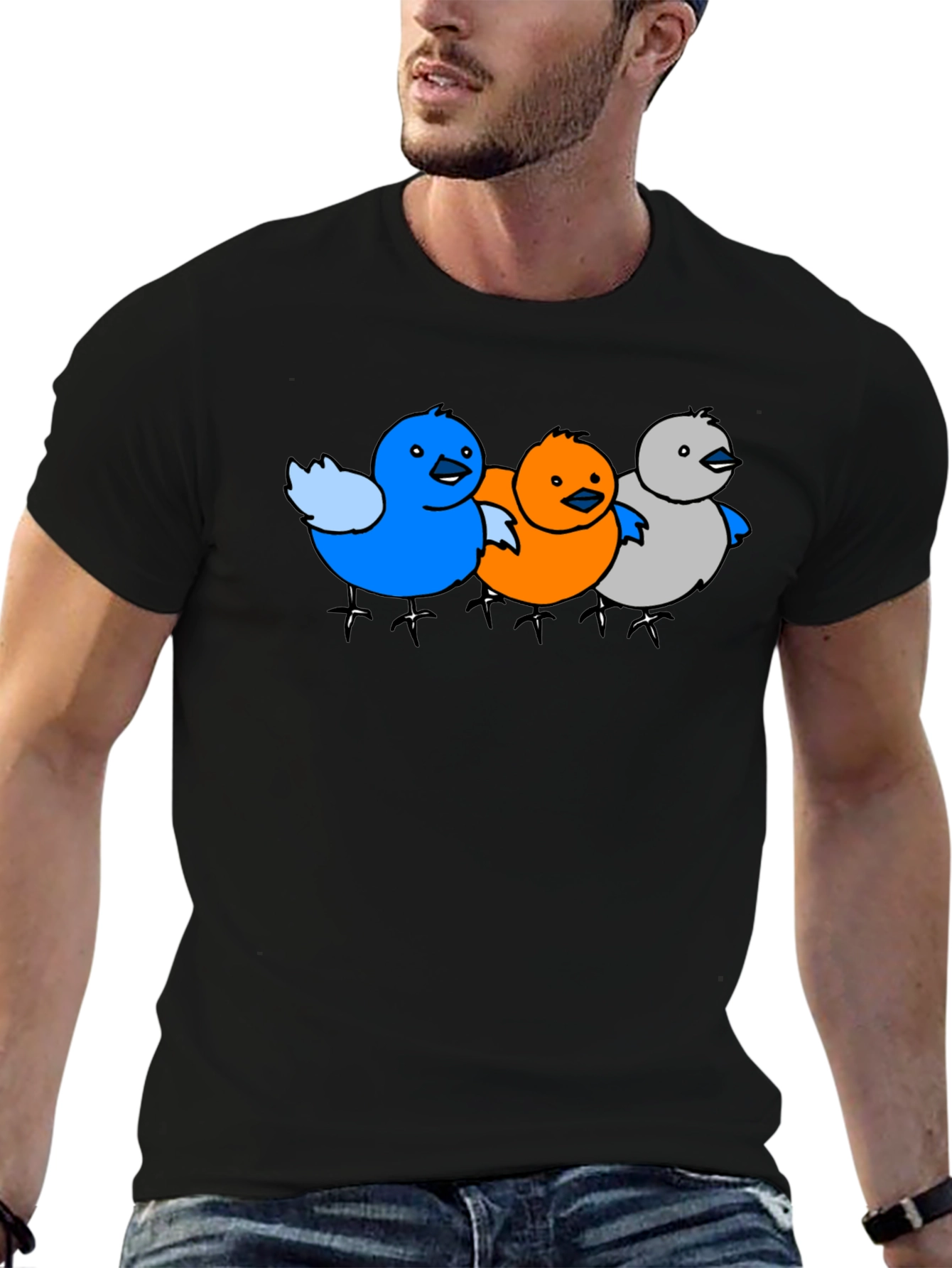 Cartoon Birds Graphic Black T-Shirt