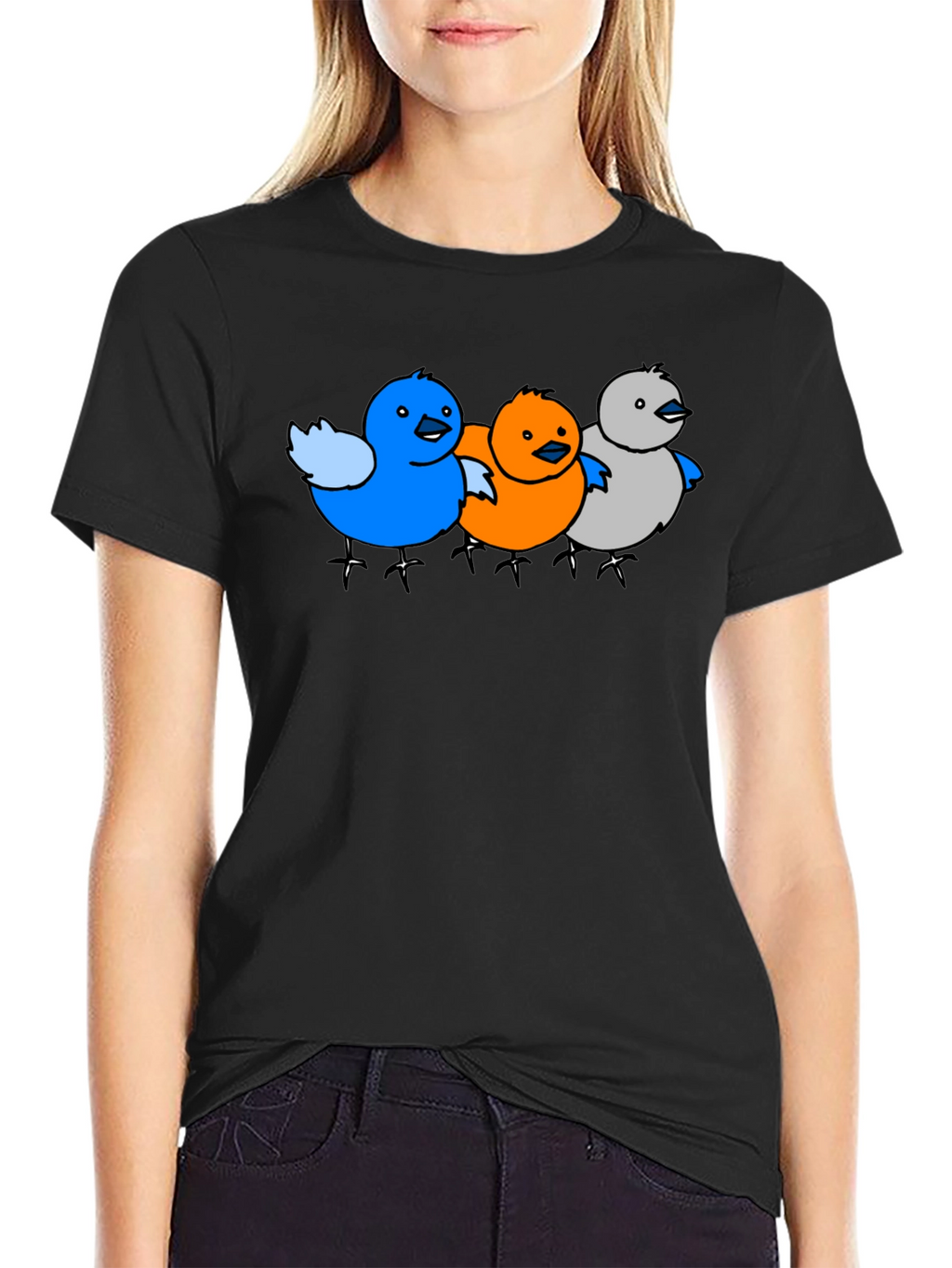 Cartoon Birds Graphic Black T-Shirt