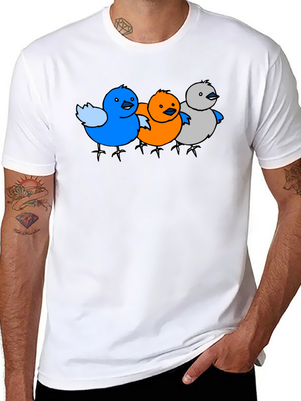 Cartoon Birds Graphic Black T-Shirt