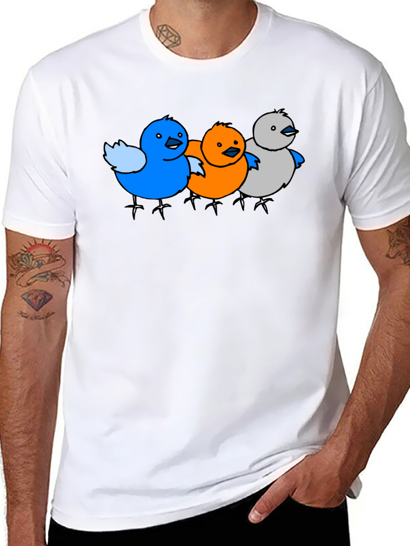 Cartoon Birds Graphic Black T-Shirt