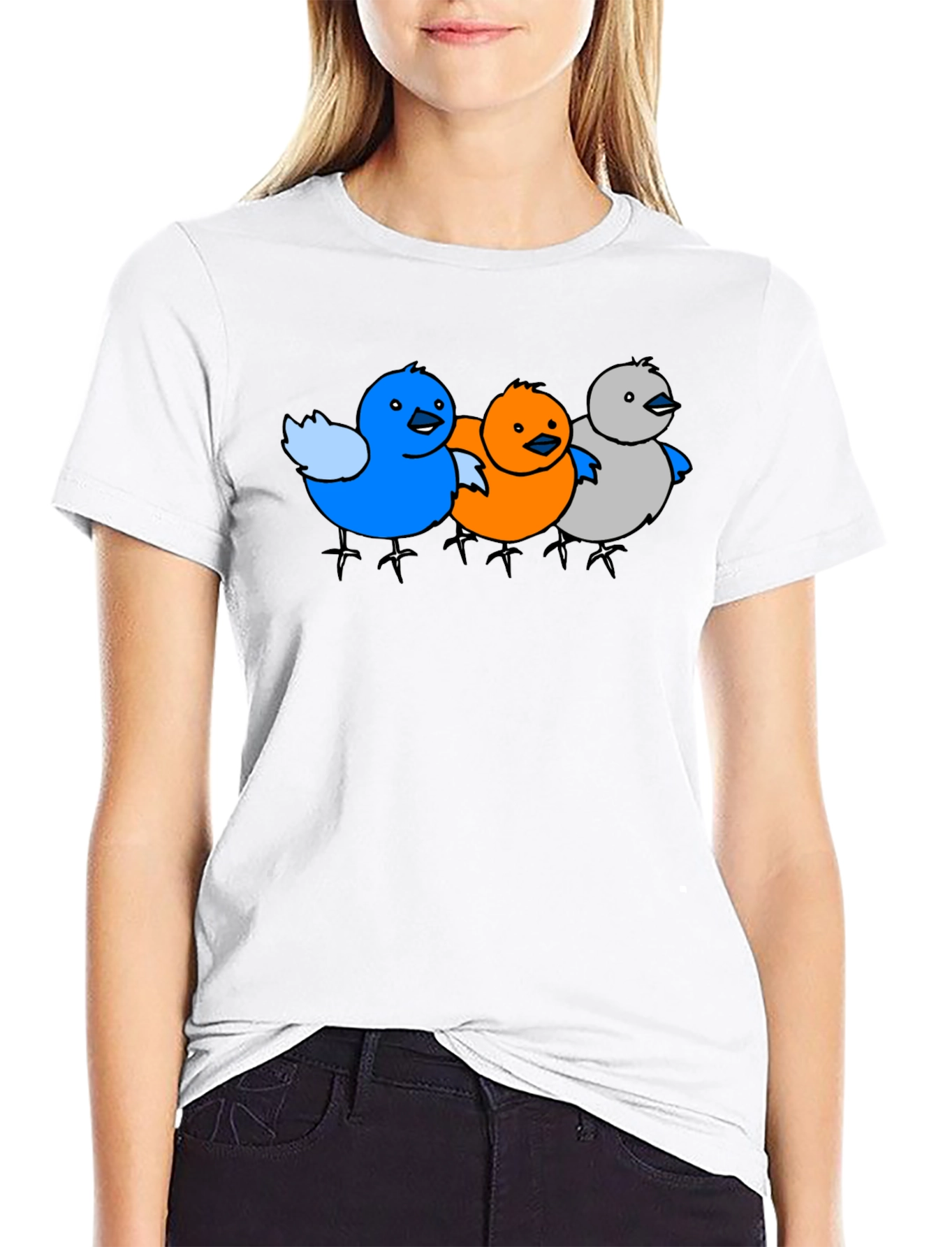 Cartoon Birds Graphic Black T-Shirt