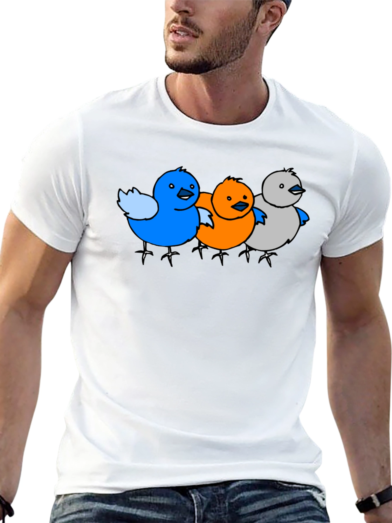 Cartoon Birds Graphic Black T-Shirt