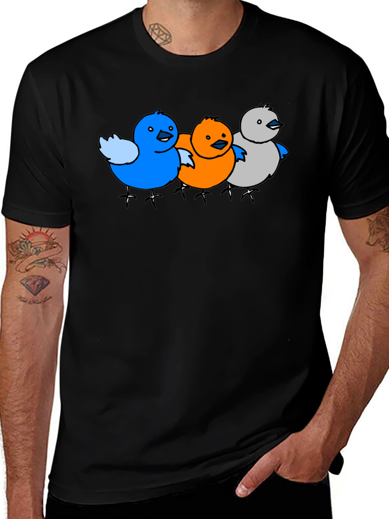 Cartoon Birds Graphic Black T-Shirt