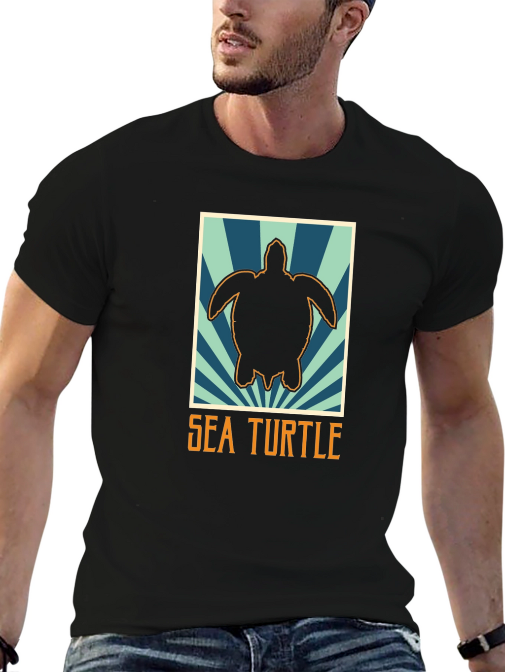Sea Turtle Graphic Tee - Black Cotton T-Shirt