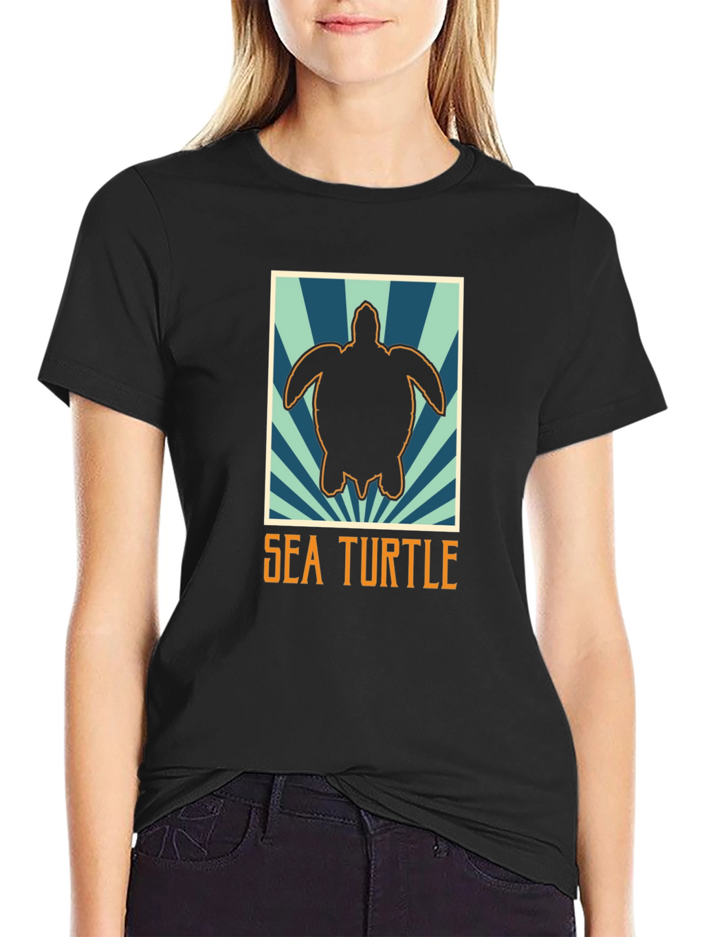 Sea Turtle Graphic Tee - Black Cotton T-Shirt