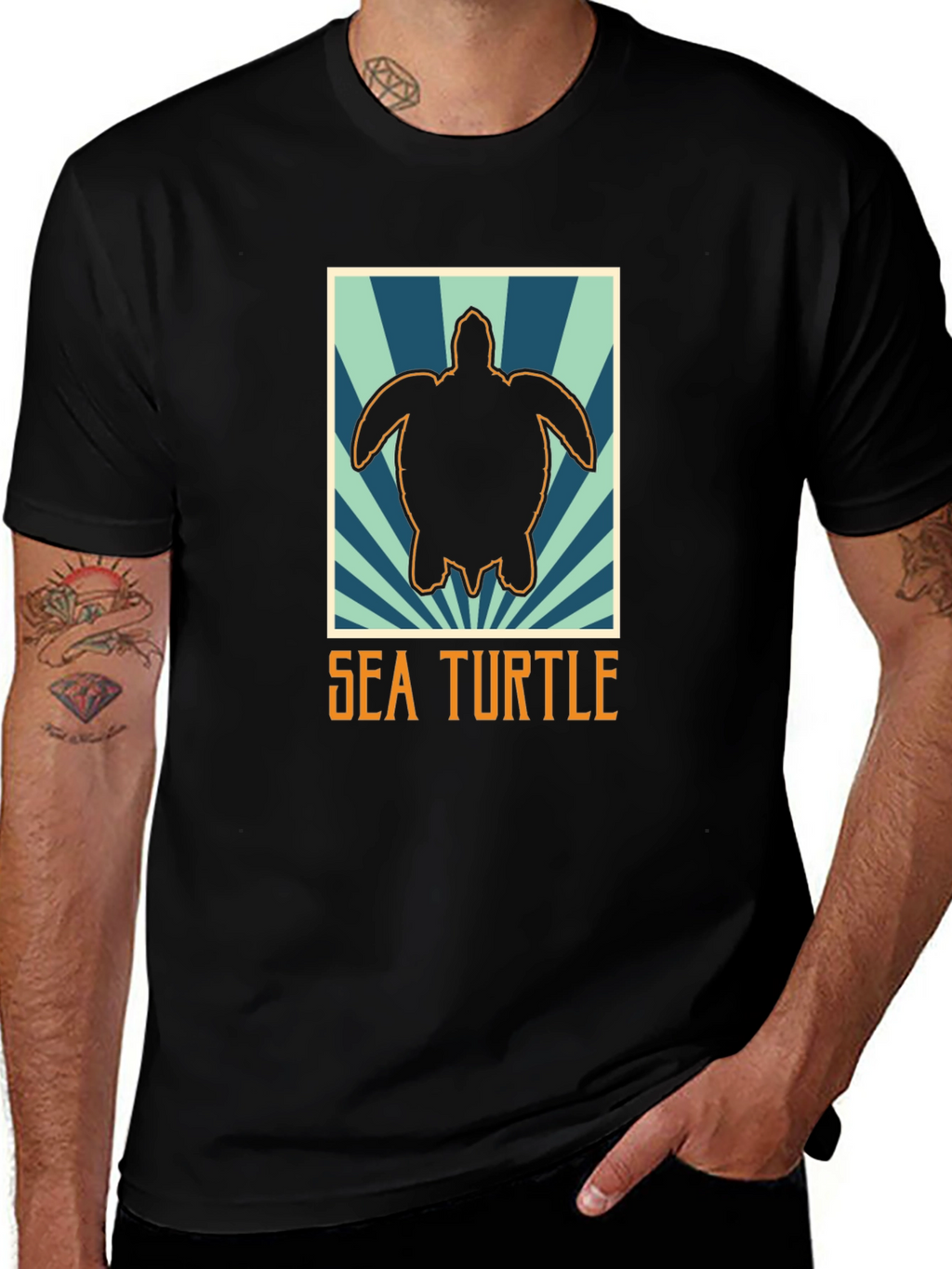 Sea Turtle Graphic Tee - Black Cotton T-Shirt