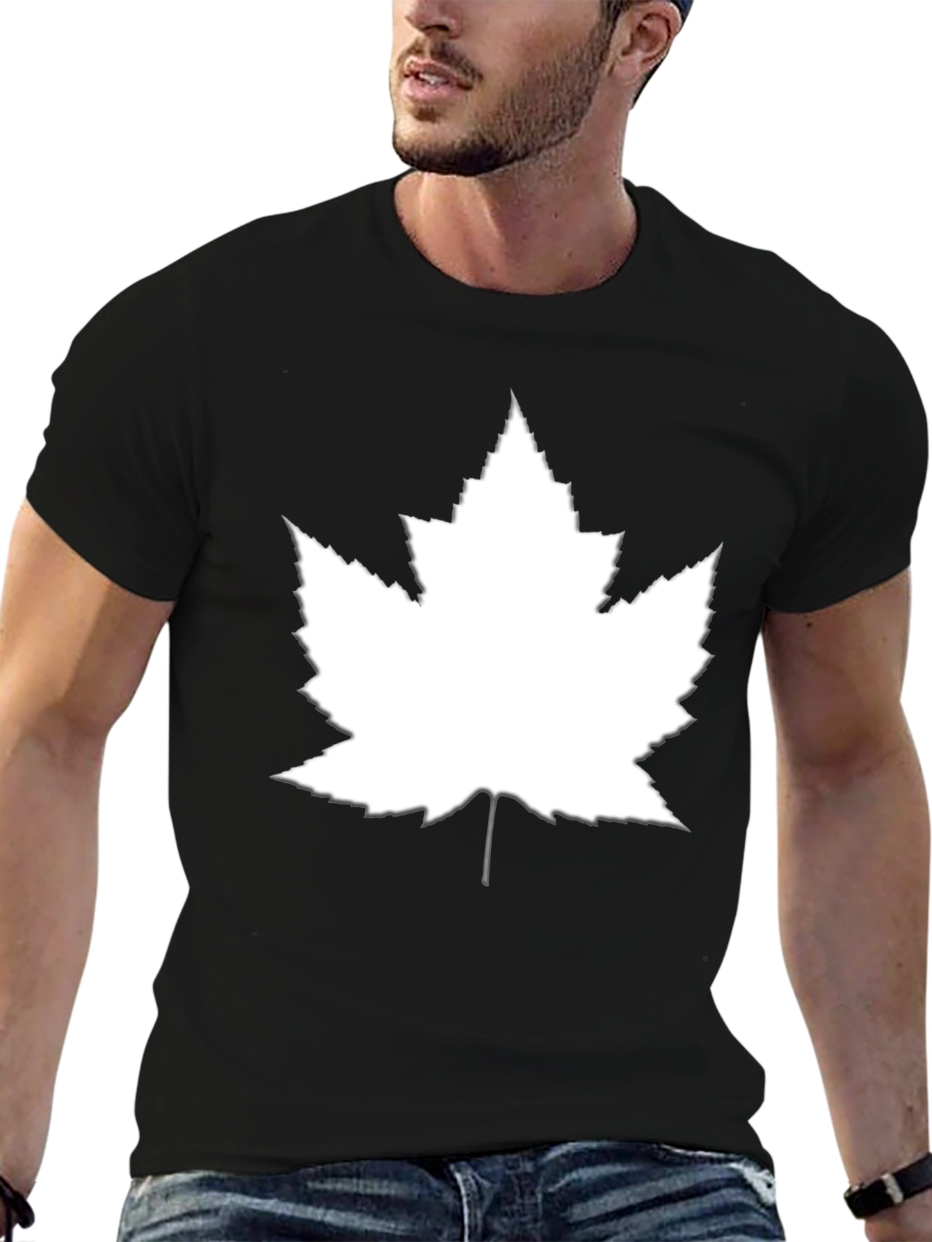 Maple Leaf Graphic Tee - Black Cotton Casual Top