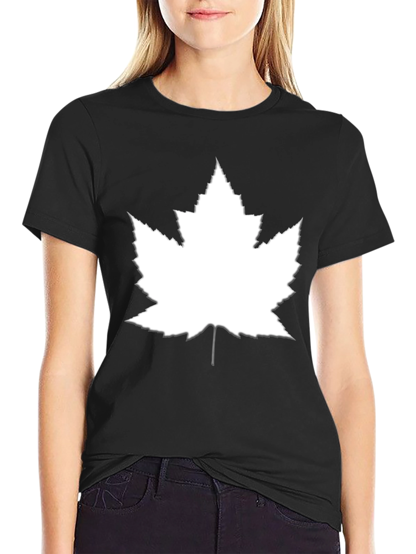 Maple Leaf Graphic Tee - Black Cotton Casual Top