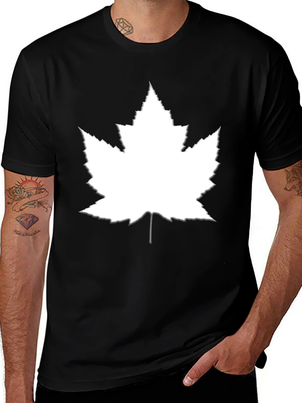 Maple Leaf Graphic Tee - Black Cotton Casual Top