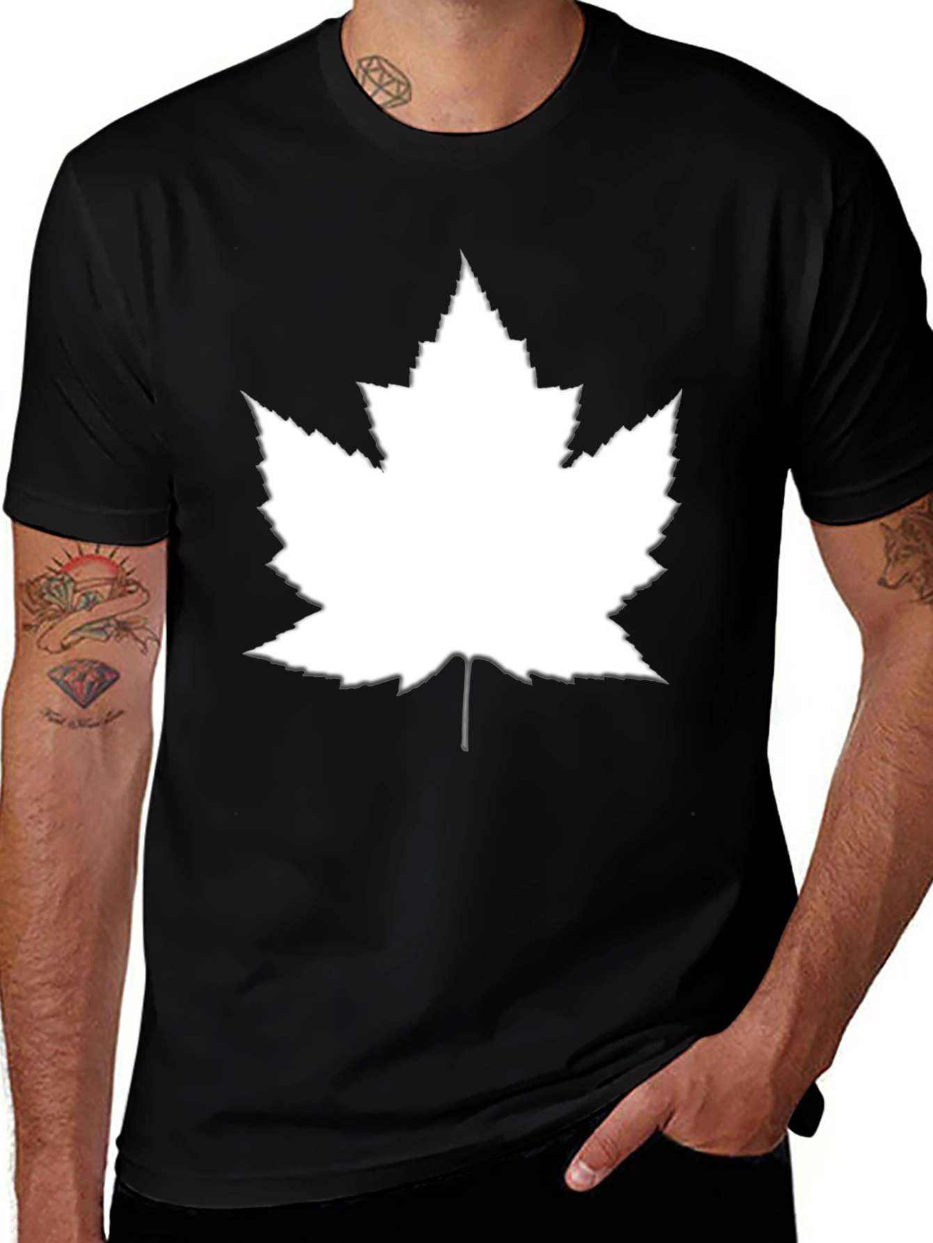 Maple Leaf Graphic Tee - Black Cotton Casual Top