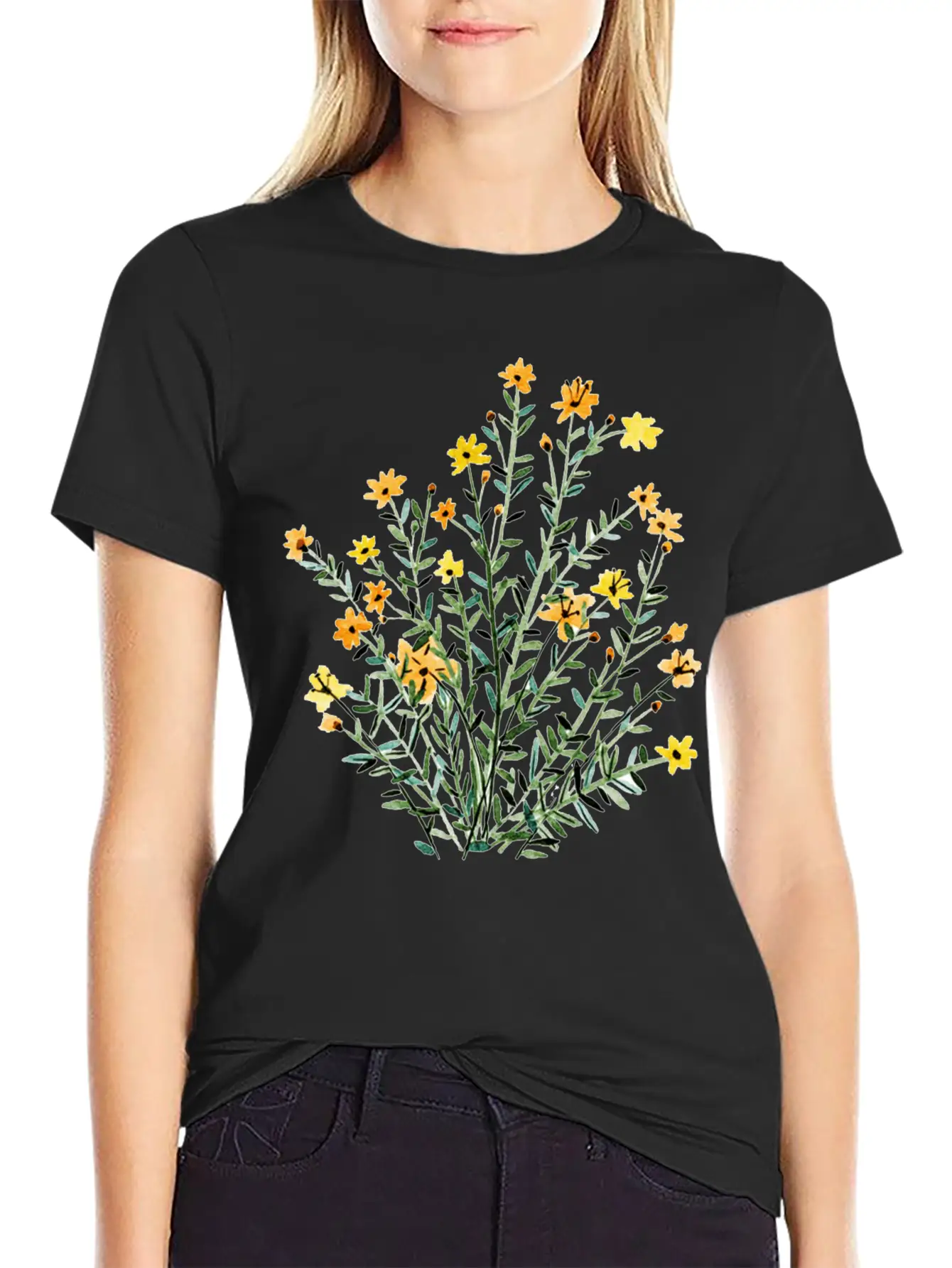 Yellow Floral Sun Flower Casual Graphic T-Shirt – Simple And Comfortable Daily Wear