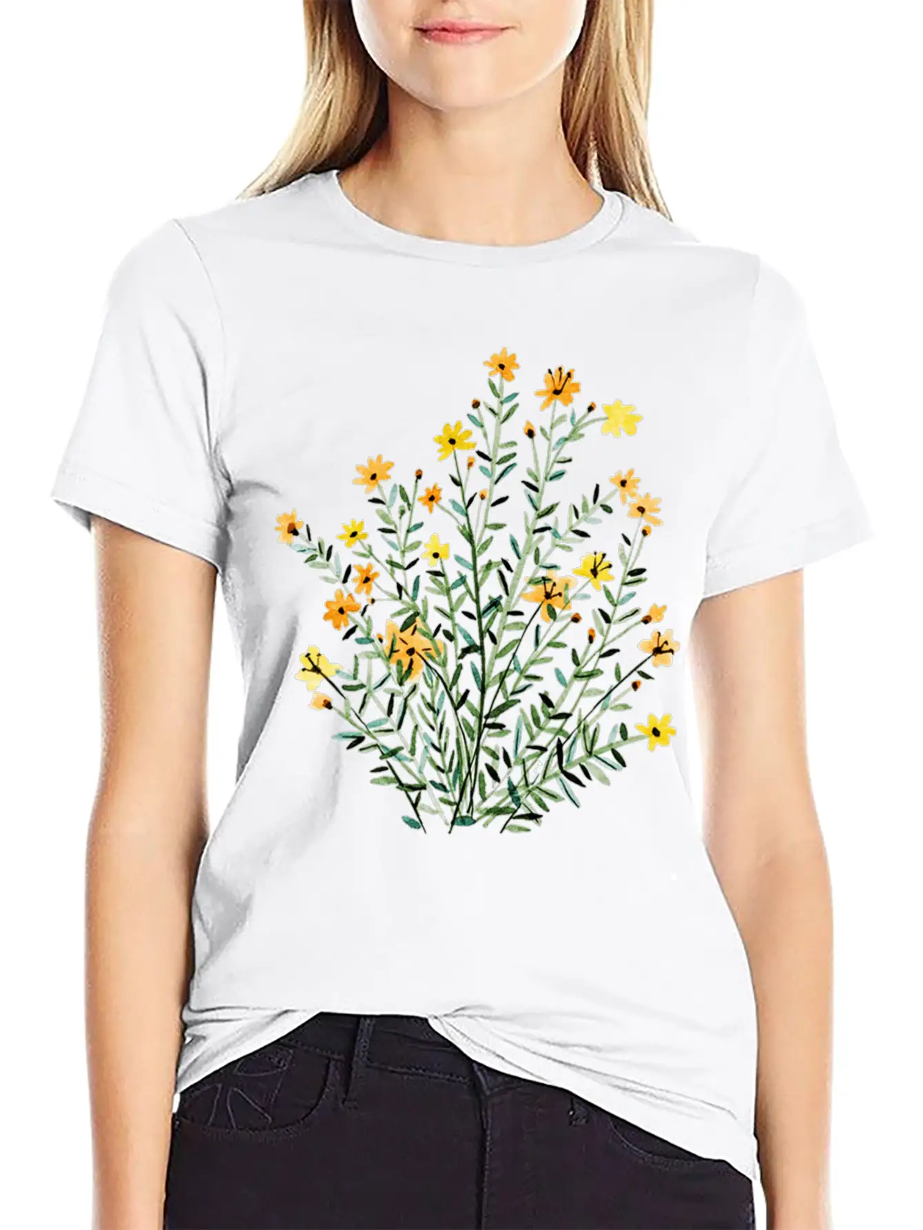 Yellow Floral Sun Flower Casual Graphic T-Shirt – Simple And Comfortable Daily Wear