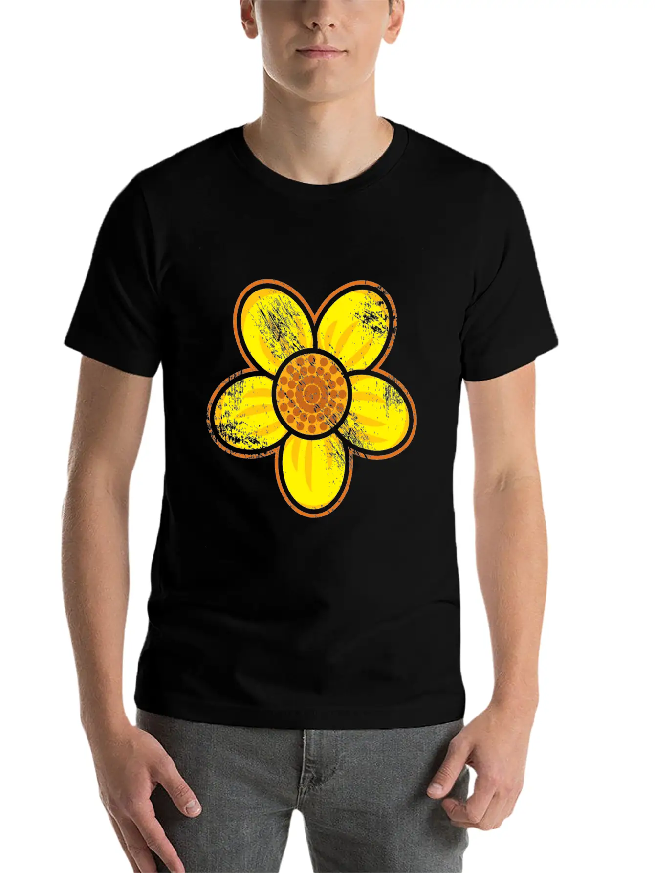 Yellow Flower Drawn Gift Girl Present Kid Unisex Casual T-Shirt – Clean Design For Daily Comfort