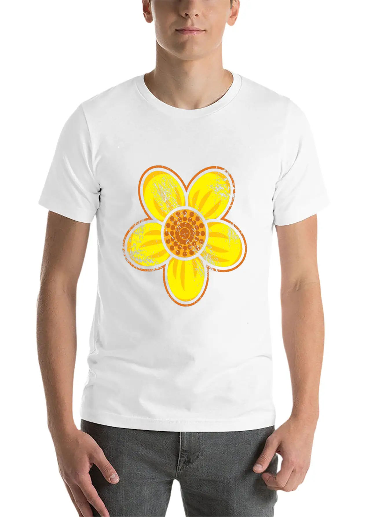 Yellow Flower Drawn Gift Girl Present Kid Unisex Casual T-Shirt – Clean Design For Daily Comfort