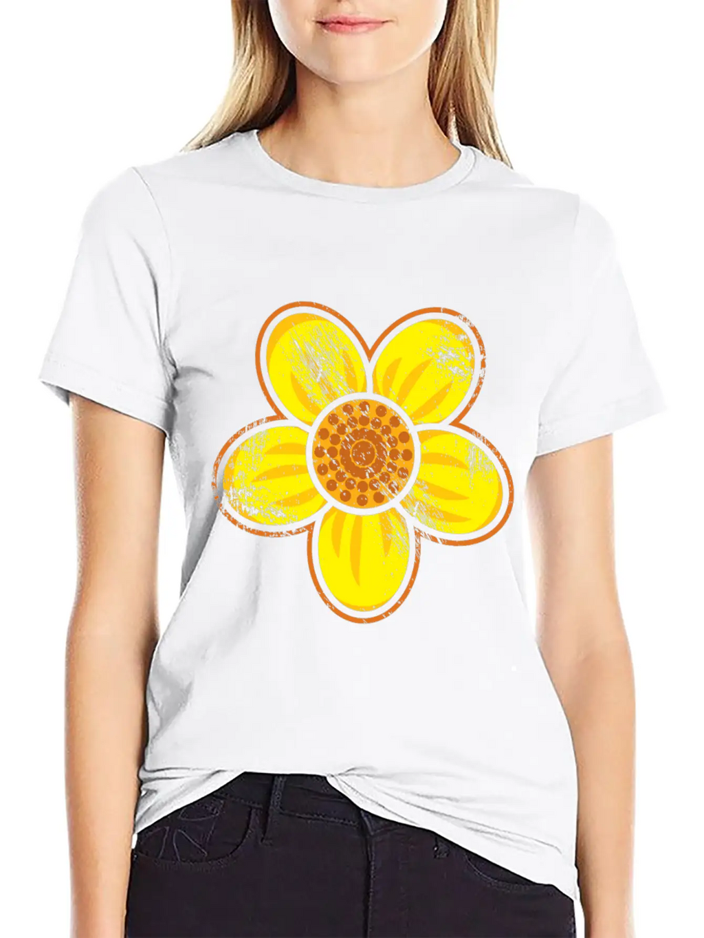 Yellow Flower Drawn Gift Girl Present Kid Unisex Casual T-Shirt – Clean Design For Daily Comfort