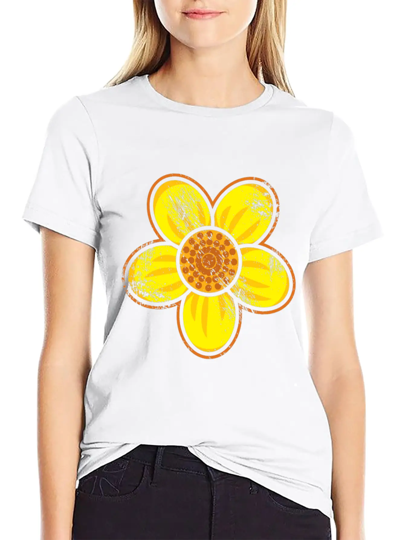 Yellow Flower Drawn Gift Girl Present Kid Unisex Casual T-Shirt – Clean Design For Daily Comfort