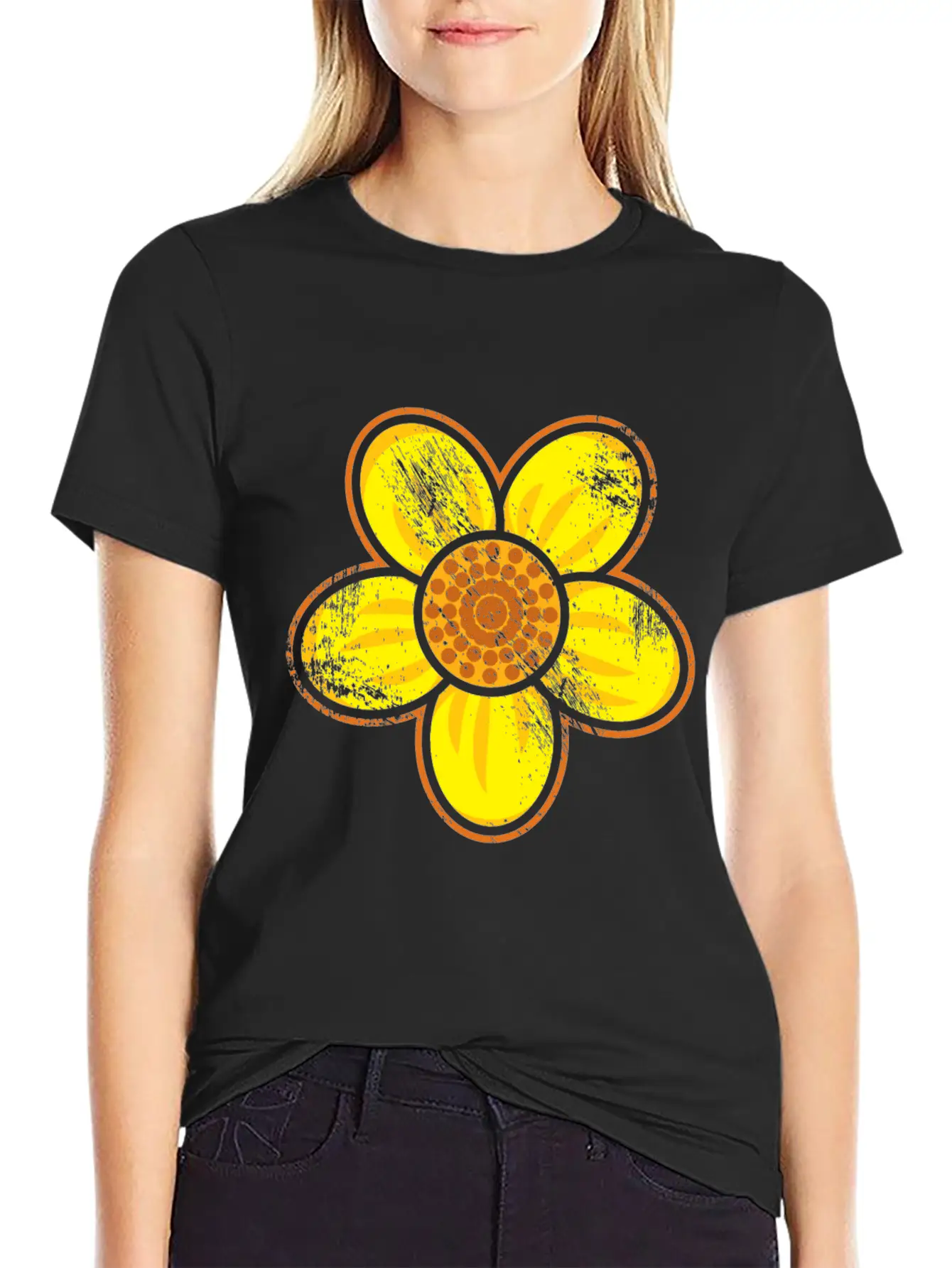 Yellow Flower Drawn Gift Girl Present Kid Unisex Casual T-Shirt – Clean Design For Daily Comfort